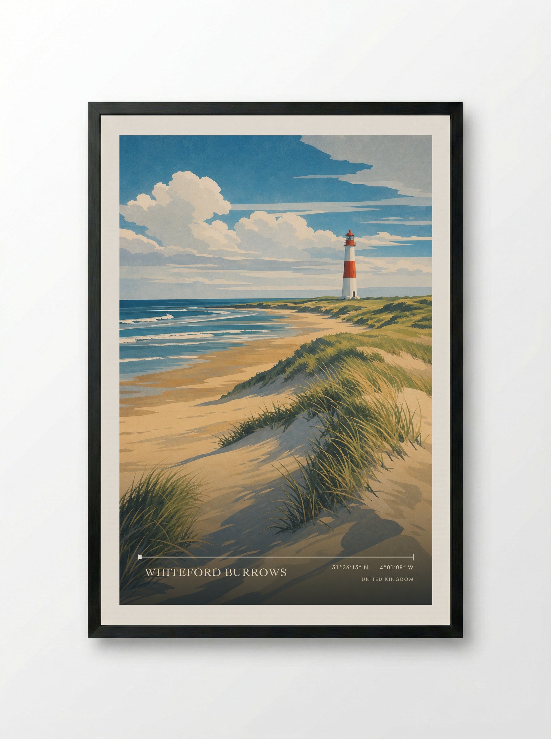 Whiteford Burrows United Kingdom Travel Poster - Framed Print Black