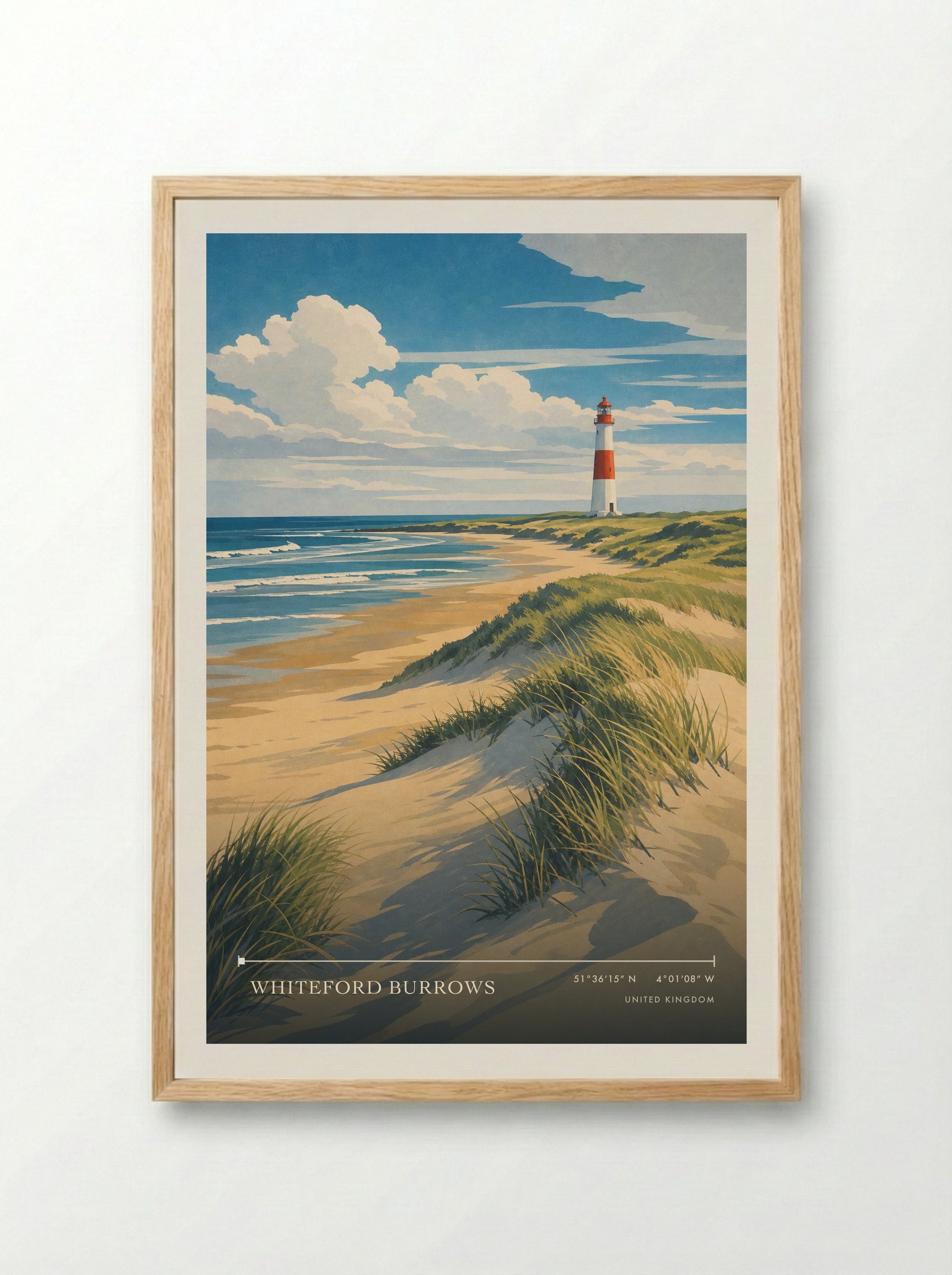 Whiteford Burrows United Kingdom Travel Poster - Framed Print Wood