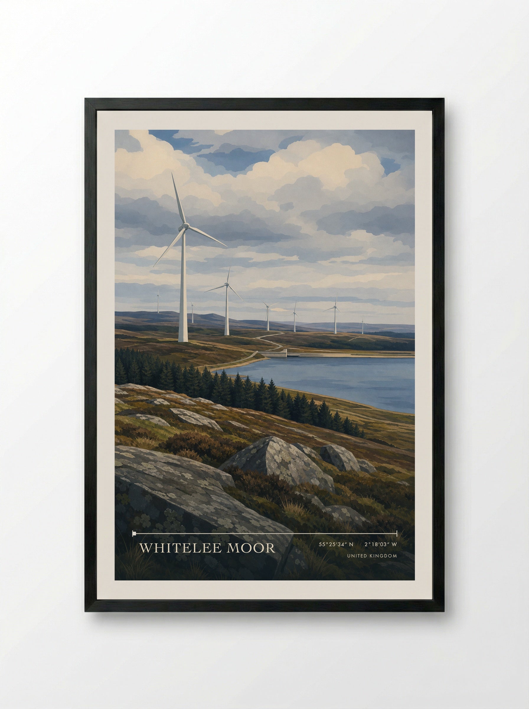 Whitelee Moor United Kingdom Travel Poster - Framed Print Black