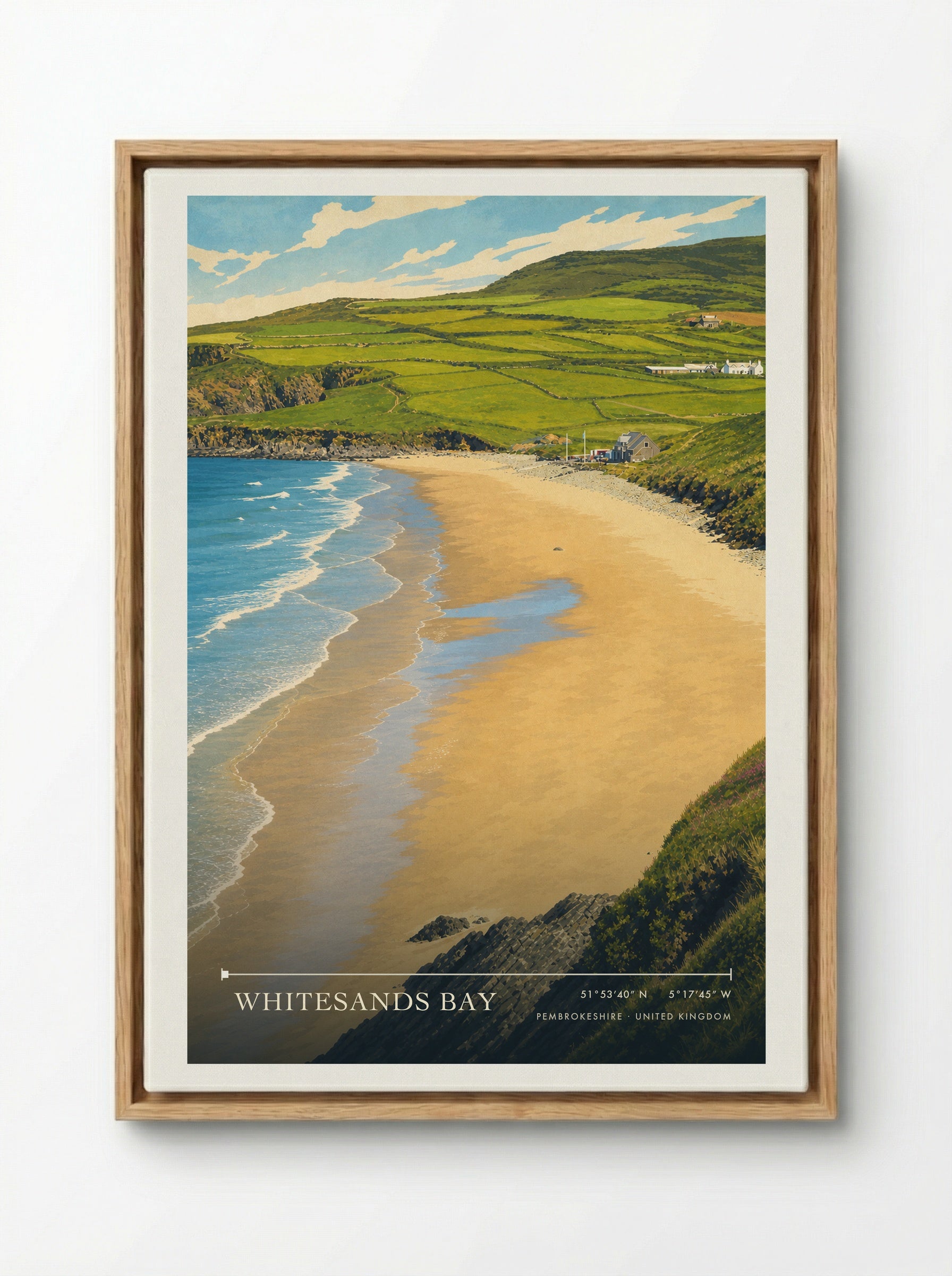 Whitesands Bay Pembrokeshire United Kingdom Travel Poster - Framed Canvas Wood