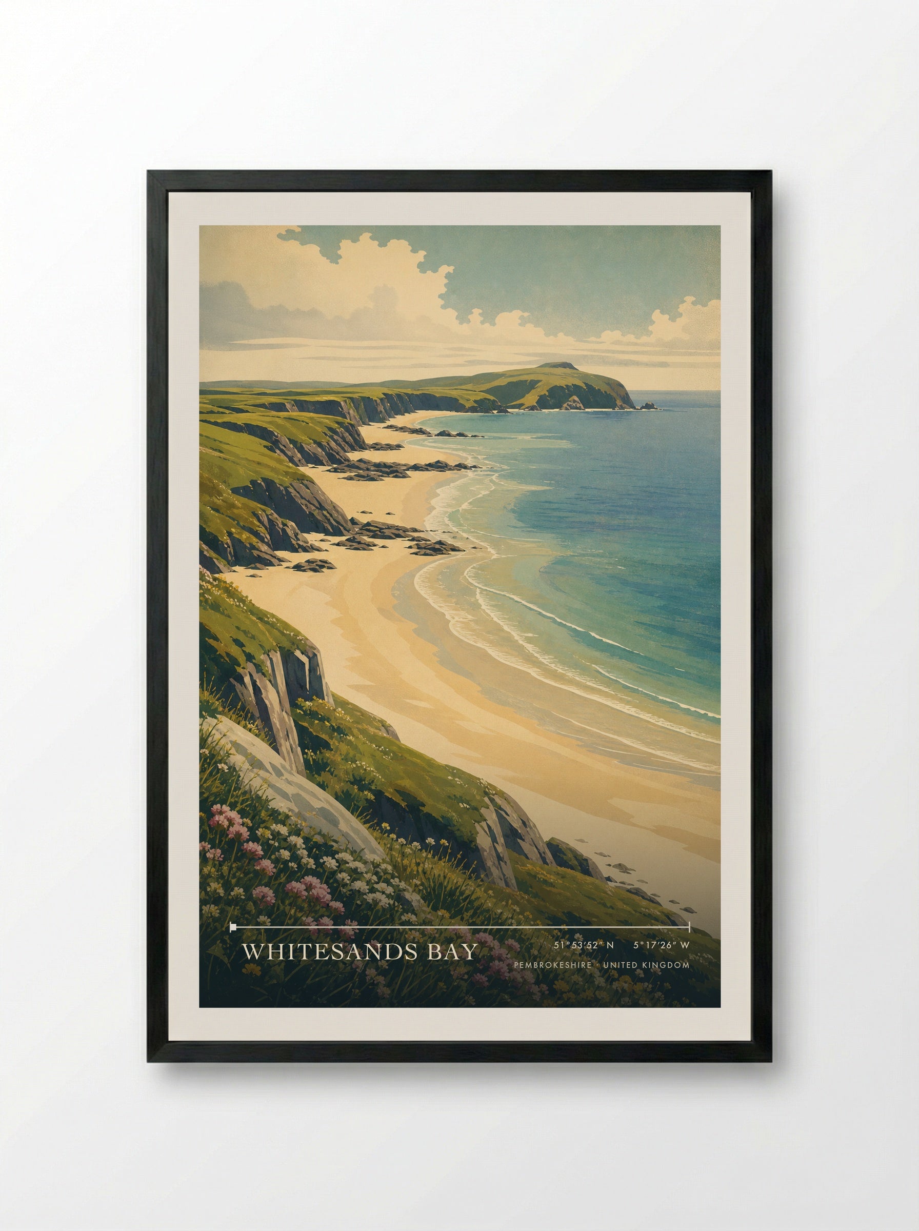 Whitesands Bay Pembrokeshire United Kingdom Travel Poster - Framed Print Black