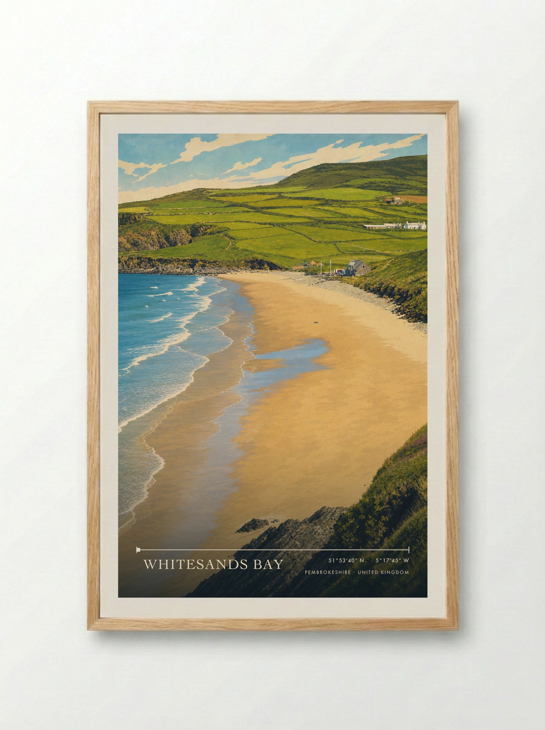 Whitesands Bay Pembrokeshire United Kingdom Travel Poster - Framed Print Wood
