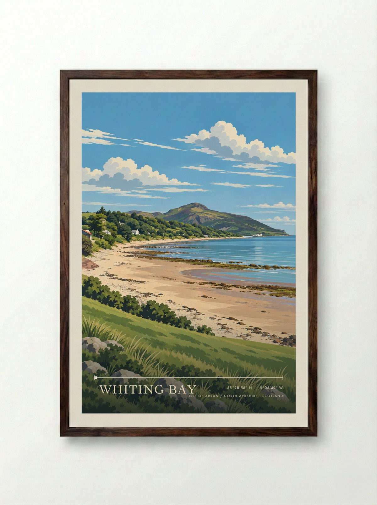 Whiting Bay, Isle of Arran / North Ayrshire | Travel Poster - Framed Print Dark Wood