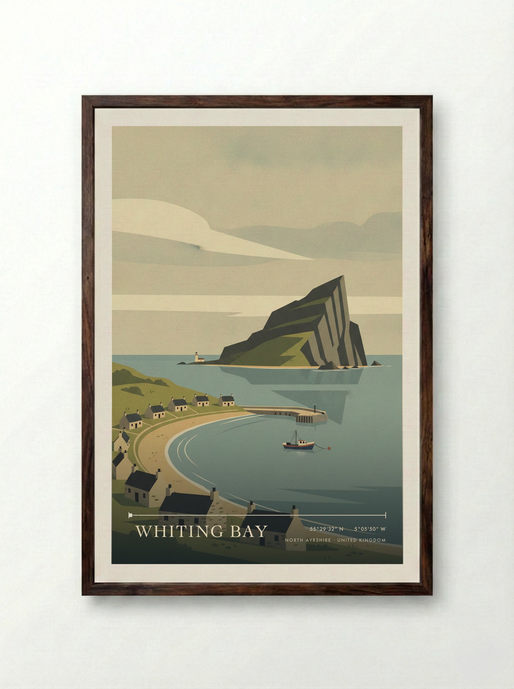 Whiting Bay North Ayrshire United Kingdom Travel Poster - Framed Print Dark Wood