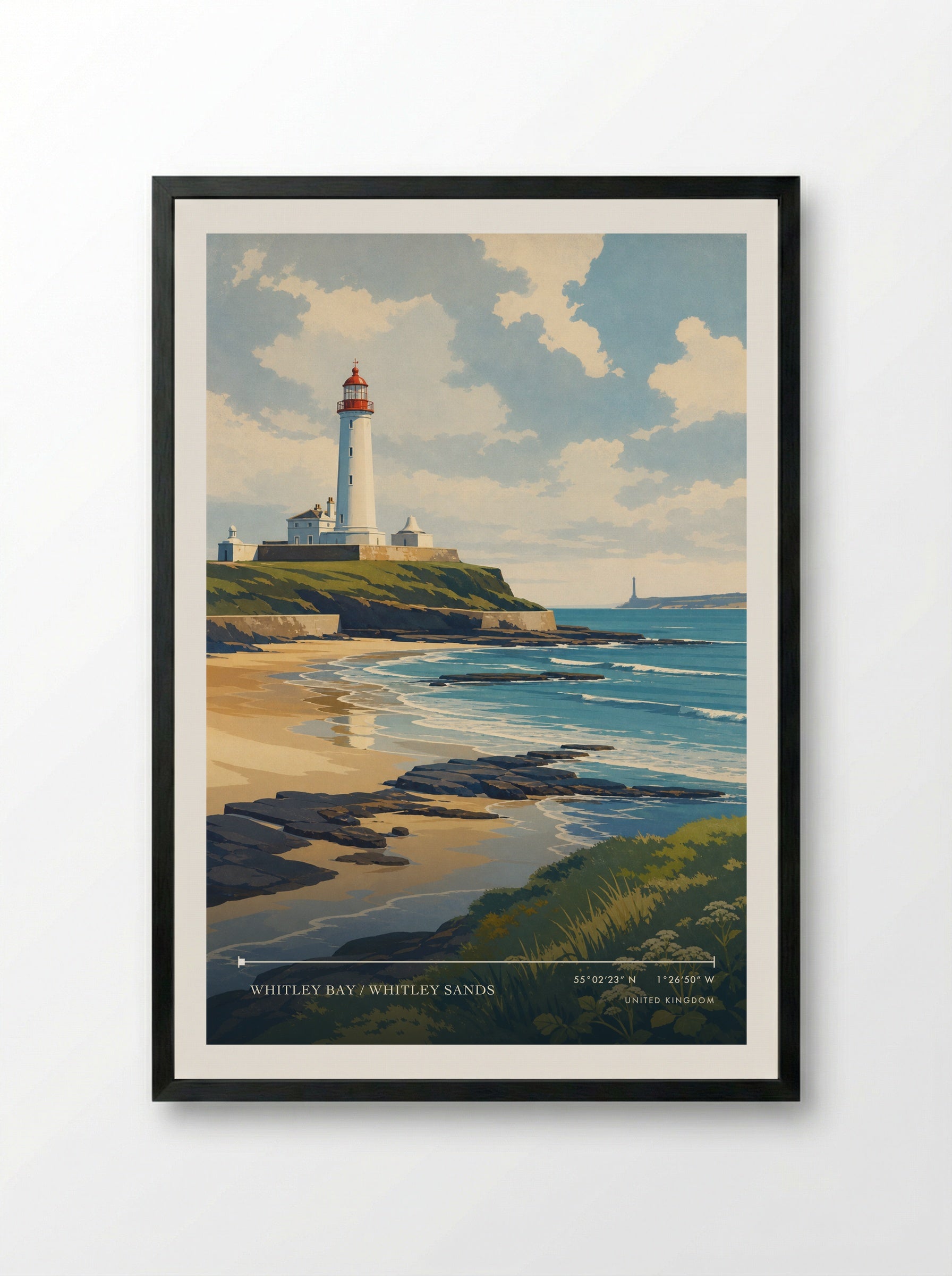 Whitley Bay / Whitley Sands United Kingdom Travel Poster - Framed Print Black