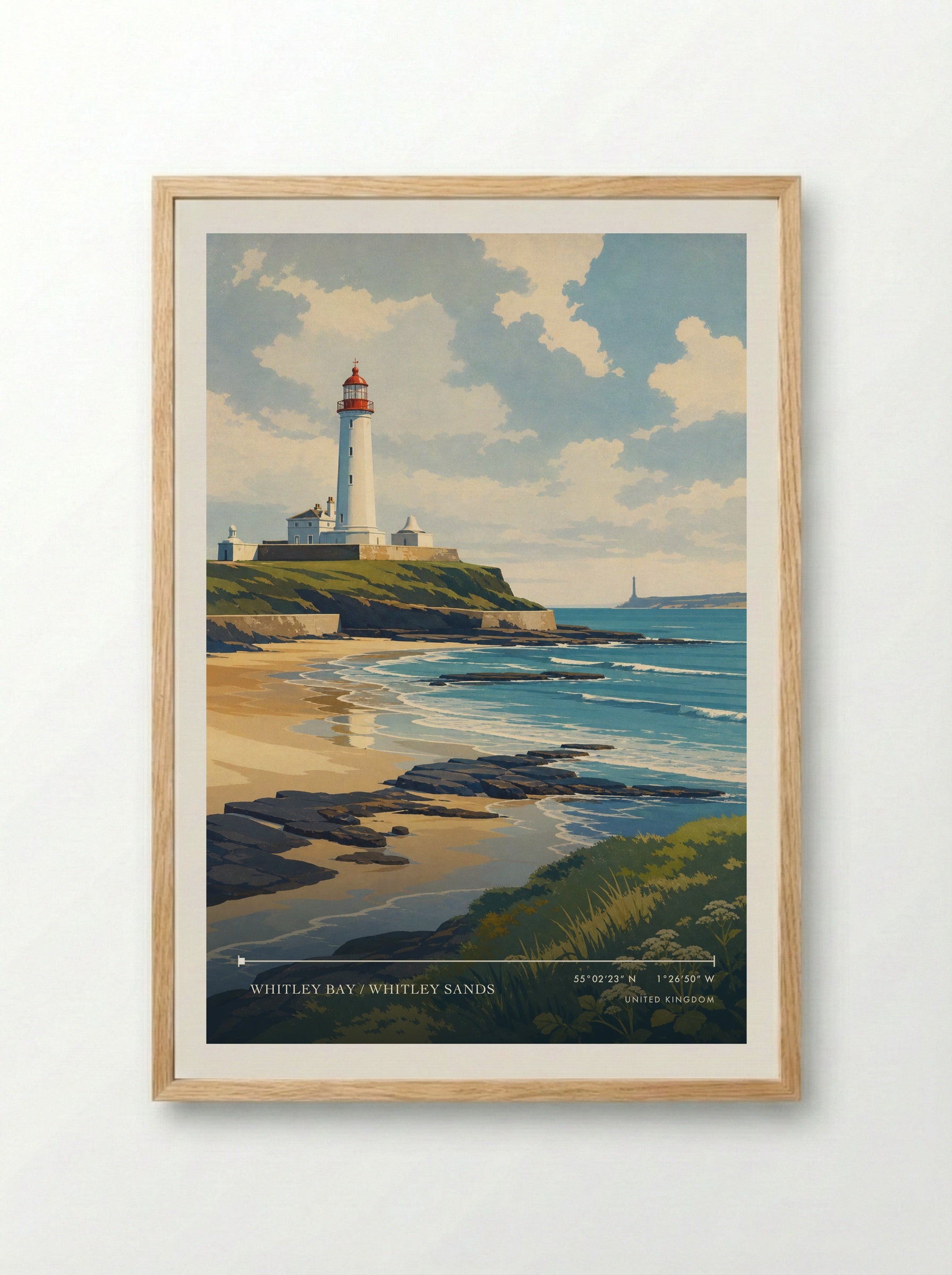 Whitley Bay / Whitley Sands United Kingdom Travel Poster - Framed Print Wood