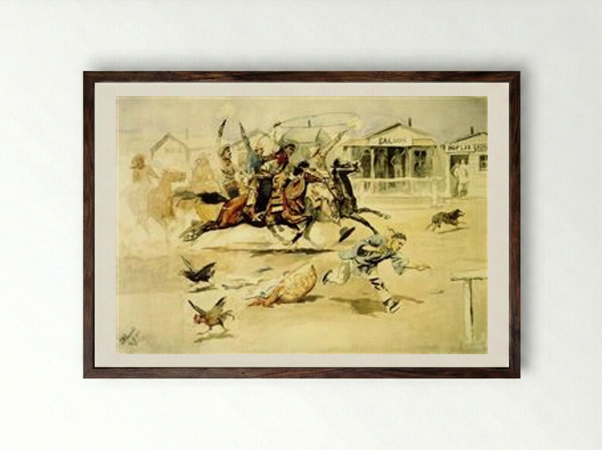 Whooping It Up - Charles M. Russell - Framed Print Dark Wood