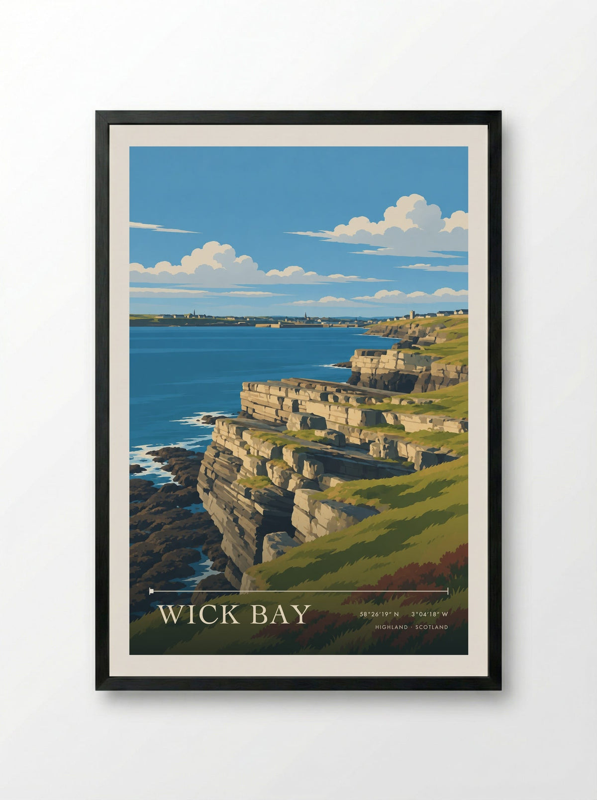 Wick Bay, Highland | Travel Poster - Framed Print Black