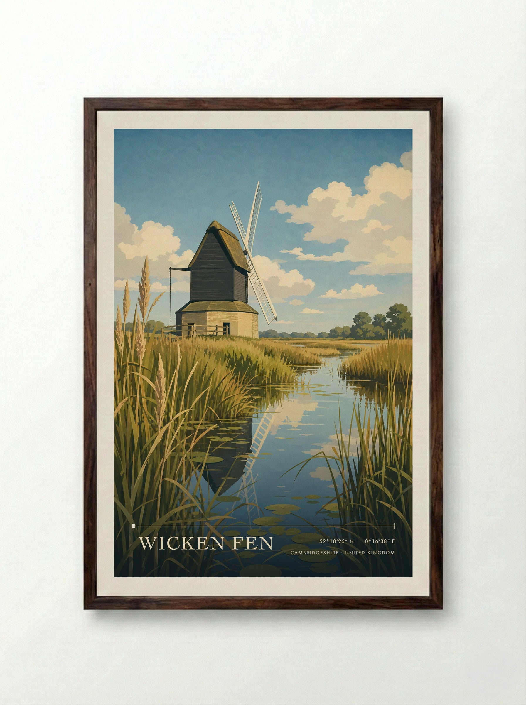 Wicken Fen Cambridgeshire United Kingdom Travel Poster - Framed Print Dark Wood
