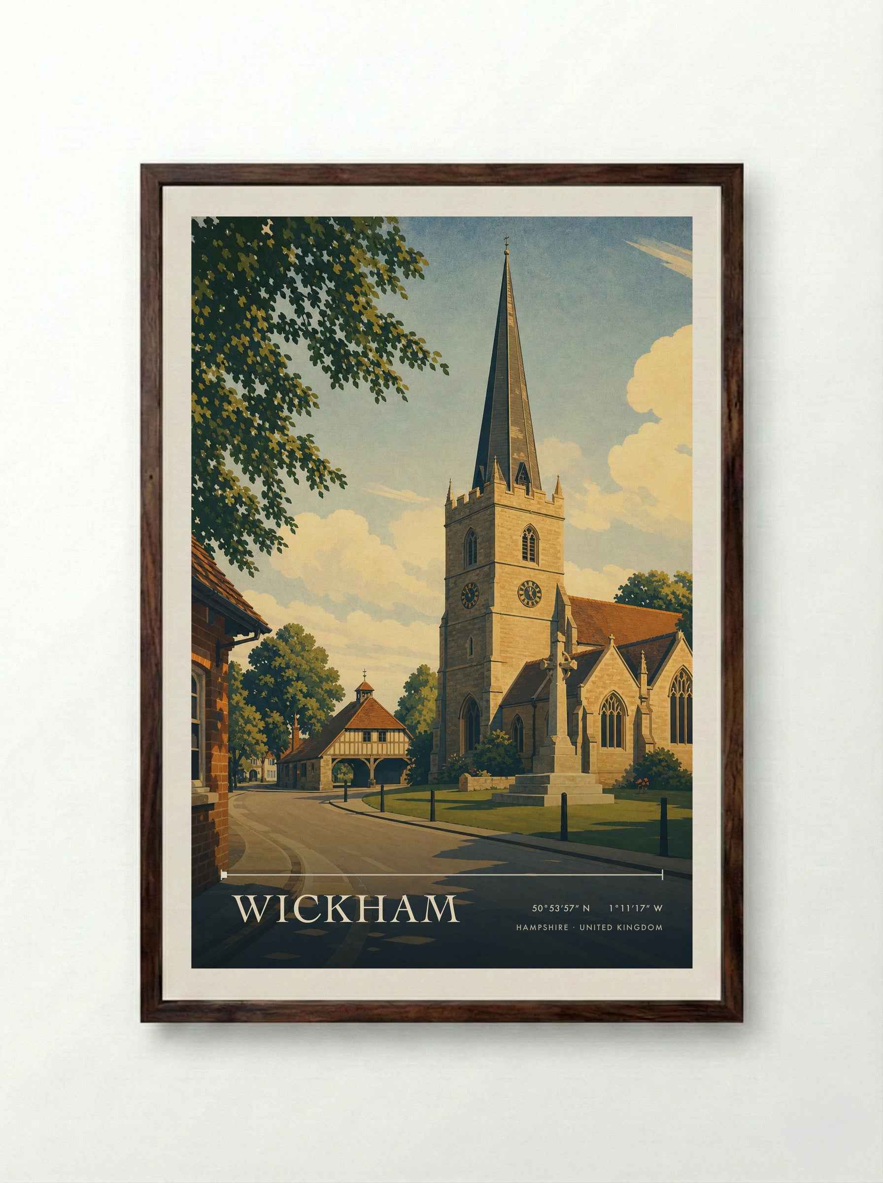 Wickham Hampshire United Kingdom Travel Poster - Framed Print Dark Wood