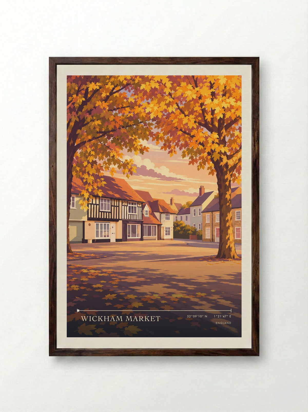 Wickham Market | Travel Poster - Framed Print Dark Wood