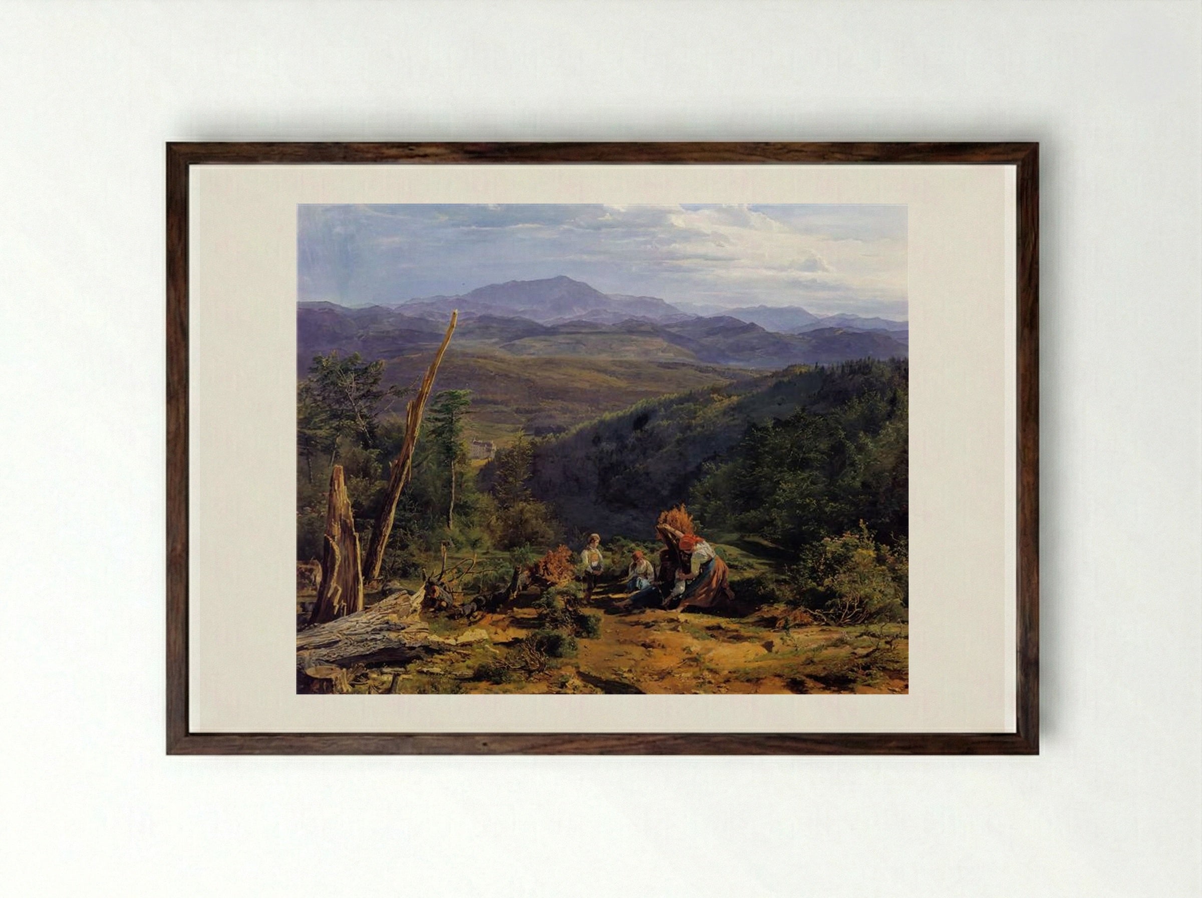 Wienerwald landscape with Wildegg castle - Ferdinand Georg Waldmüller - Framed Print Dark Wood