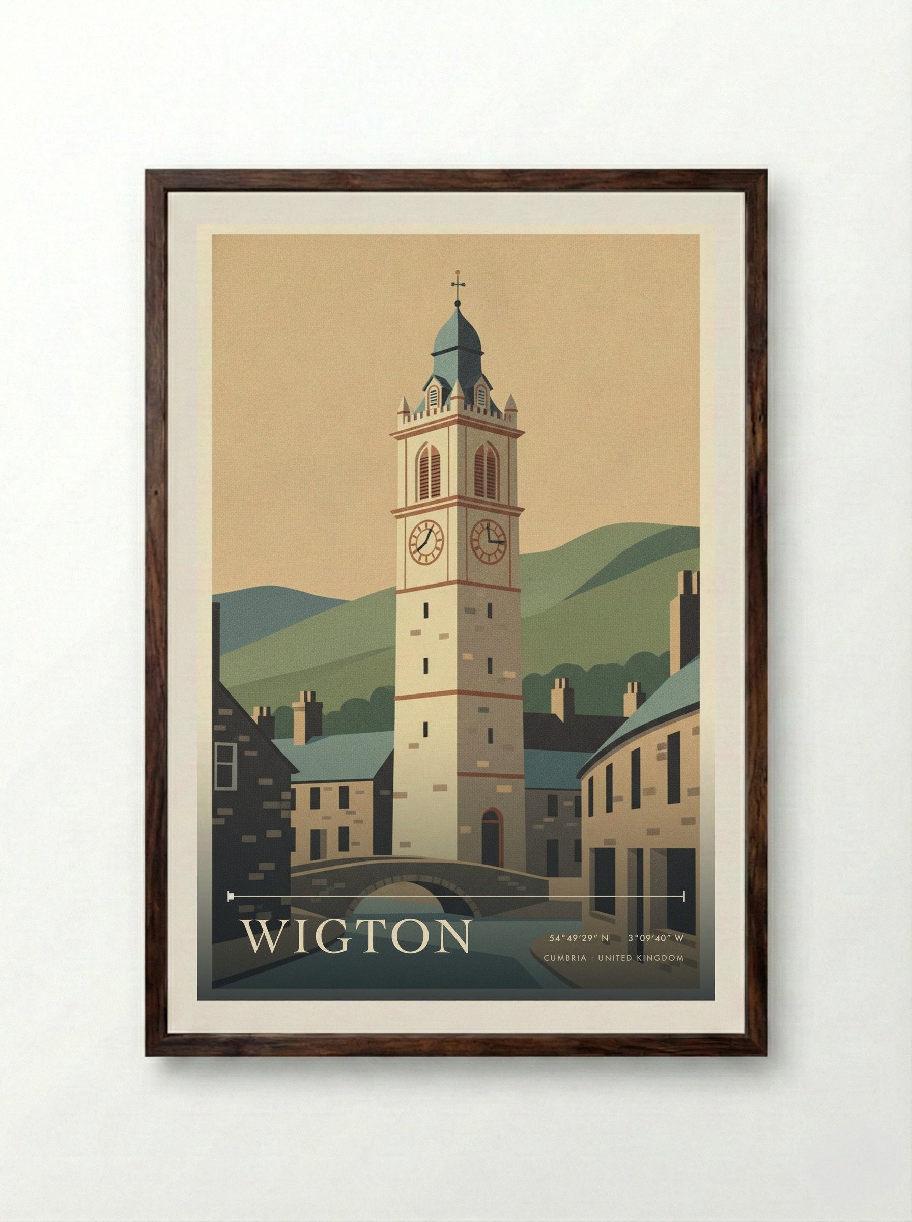 Wigton Cumbria United Kingdom Travel Poster - Framed Print Dark Wood