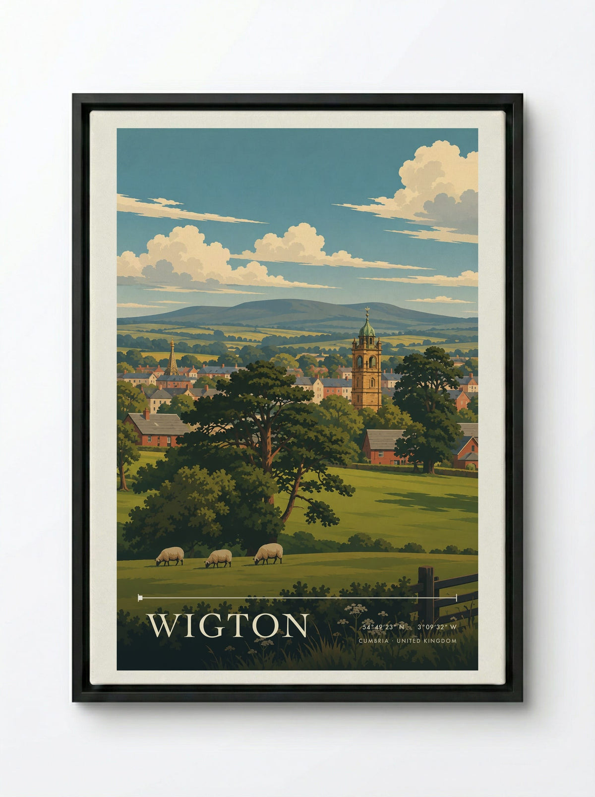 Wigton, Cumbria | Travel Poster - Framed Canvas Black