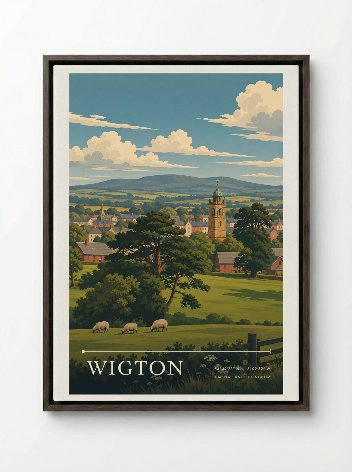 Wigton, Cumbria | Travel Poster - Framed Canvas Dark Wood