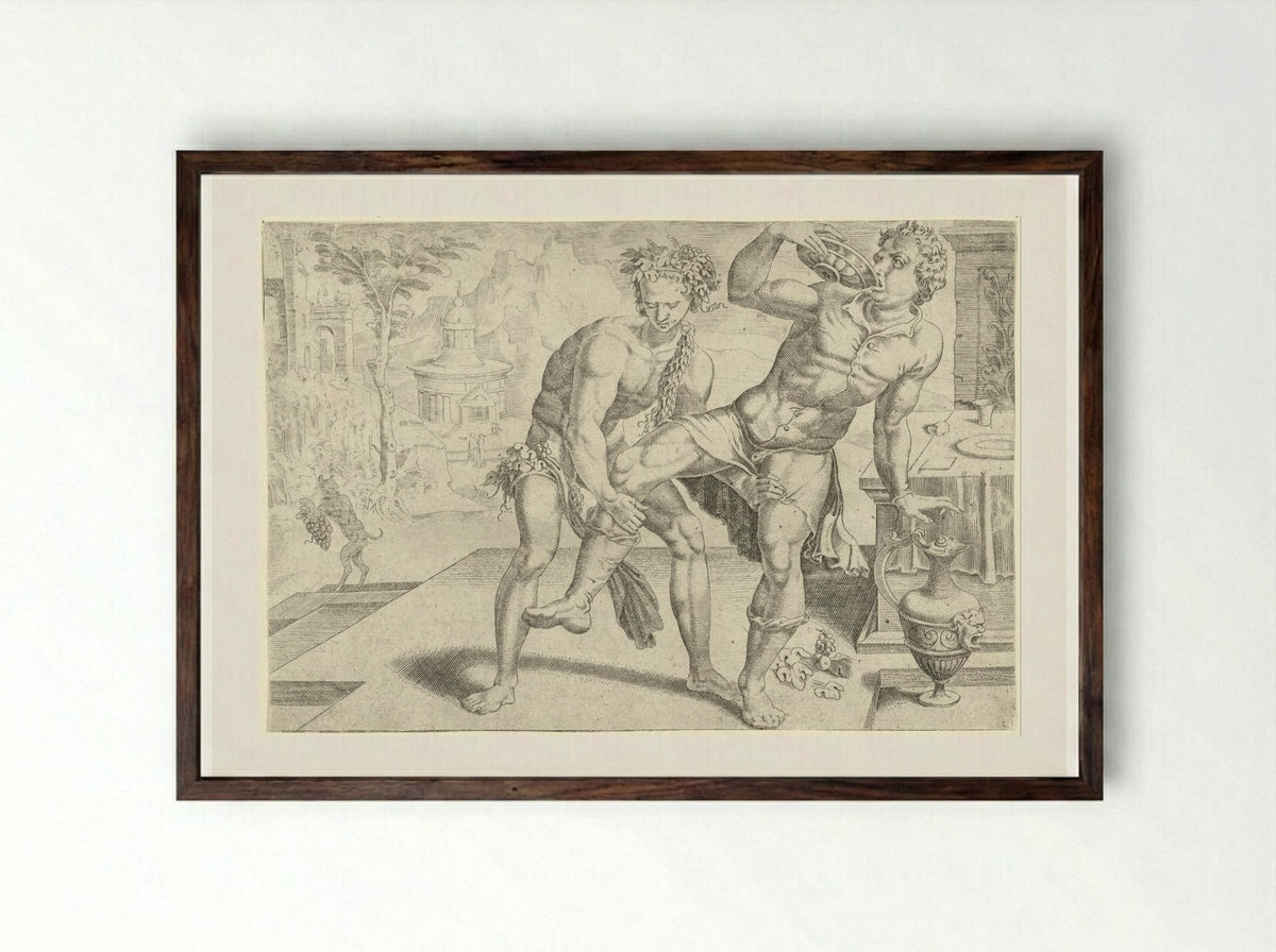 Wijn brengt de mens uit balans - Dirck Volckertsz. Coornhert - Framed Print Dark Wood