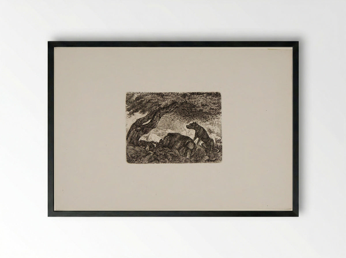 Wild Boar and Dog - Friedrich Anton Wolff - Framed Print Black