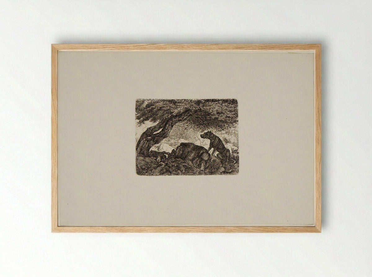 Wild Boar and Dog - Friedrich Anton Wolff - Framed Print Wood