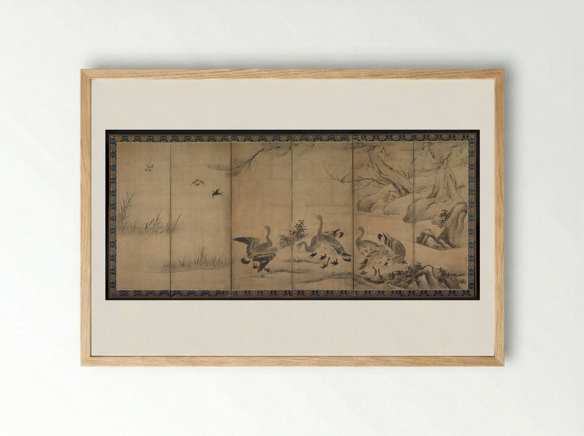 Wild Geese - Kano Sanraku - Framed Print Wood