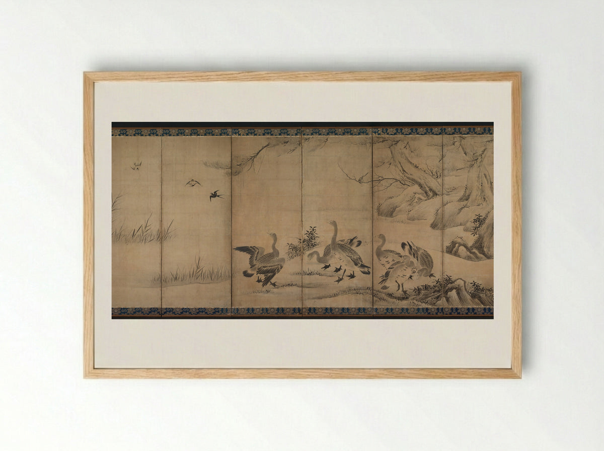 Wild Geese - Kano Sanraku - Framed Print Wood