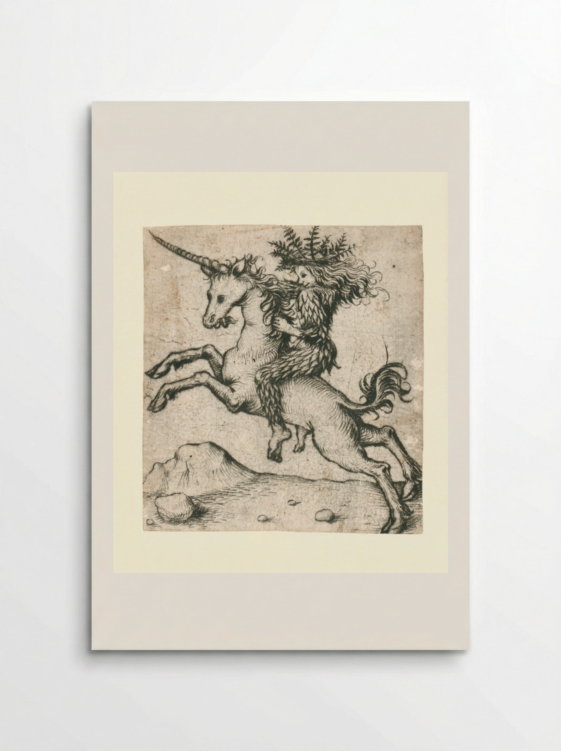 Wild Man on a Unicorn - Master of the Amsterdam Cabinet - Poster