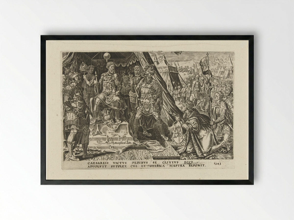Willem II van Gelre onderwerpt zich aan het gezag van keizer Karel V - Dirck Volckertsz. Coornhert - Framed Print Black