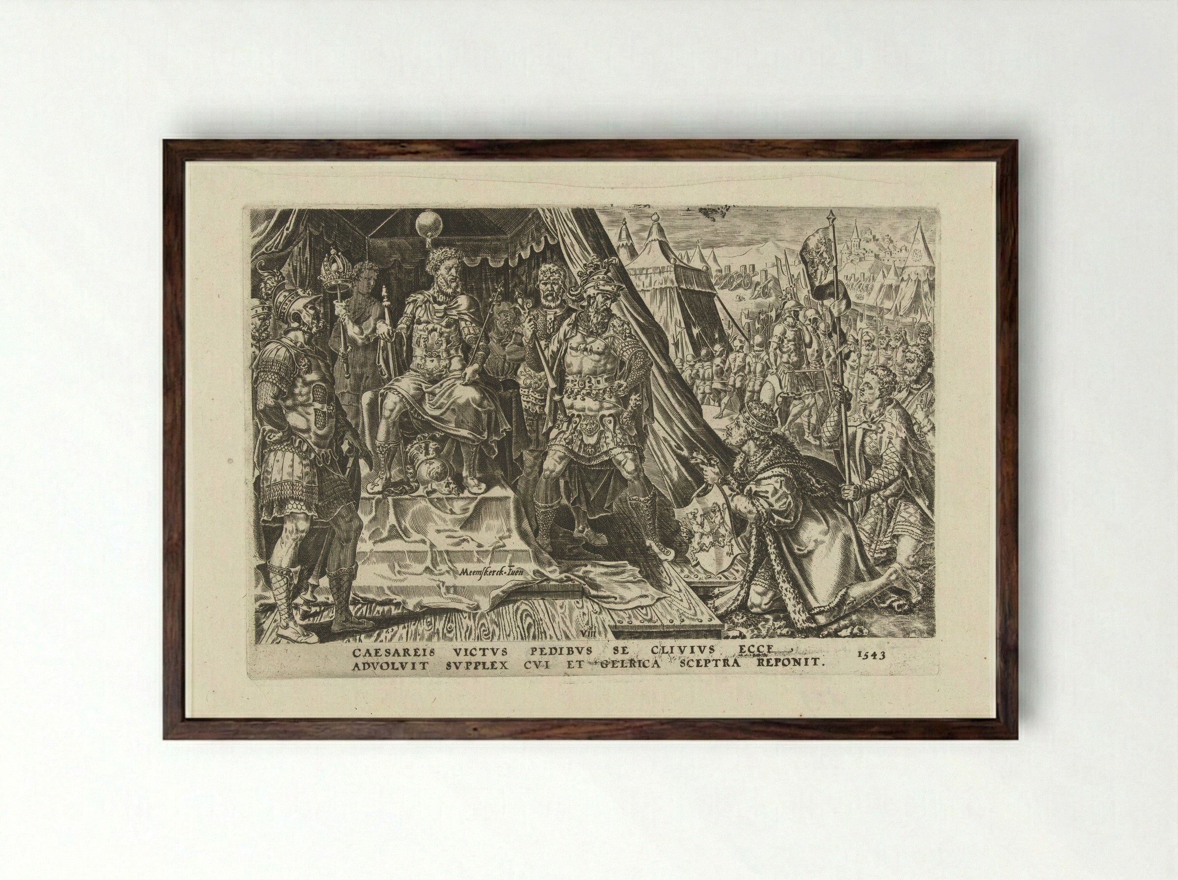 Willem II van Gelre onderwerpt zich aan het gezag van keizer Karel V - Dirck Volckertsz. Coornhert - Framed Print Dark Wood
