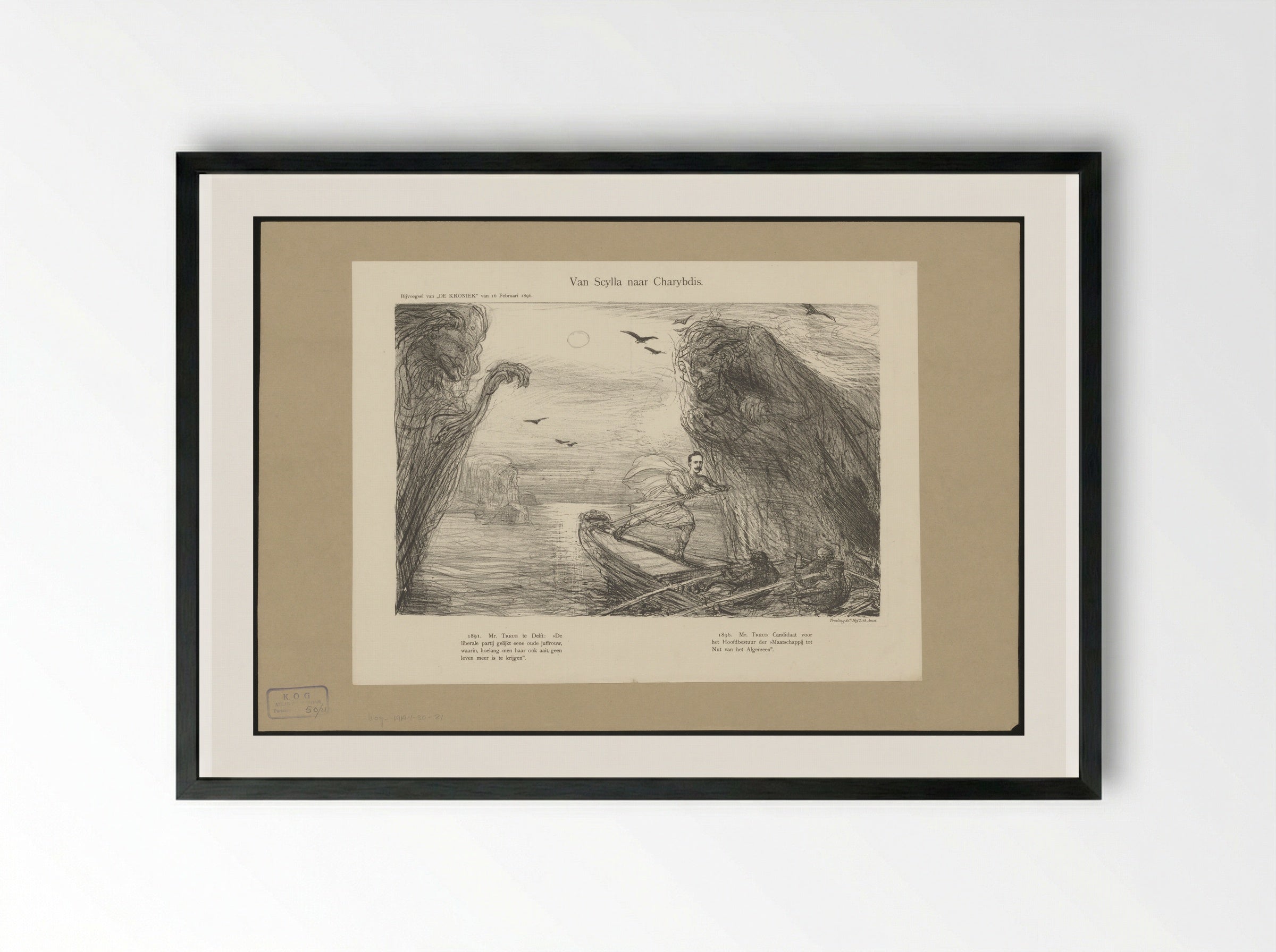 Willem Treub als Odysseus tussen Scylla en Charybdis - Marius Bauer - Framed Print Black