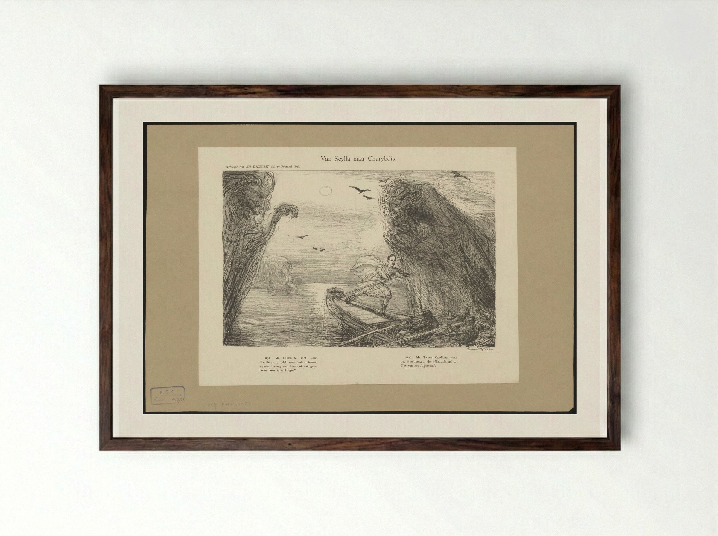 Willem Treub als Odysseus tussen Scylla en Charybdis - Marius Bauer - Framed Print Dark Wood
