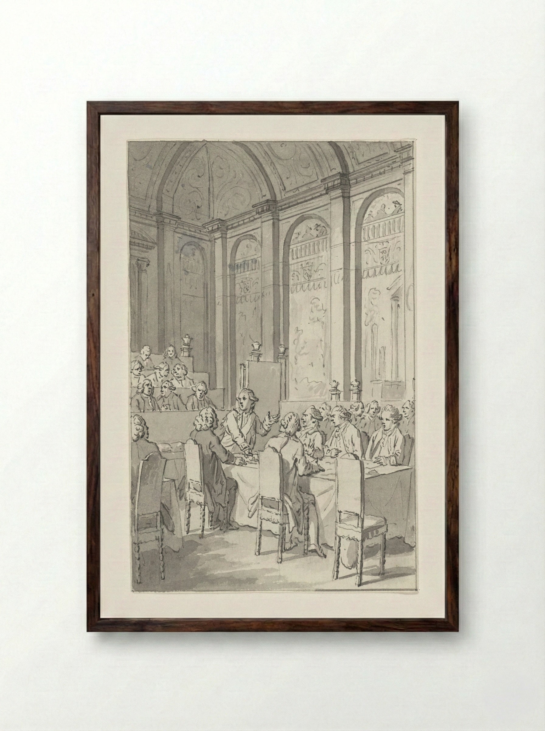 Willem V toont de papieren van Laurens - Jacobus Buys - Framed Print Dark Wood