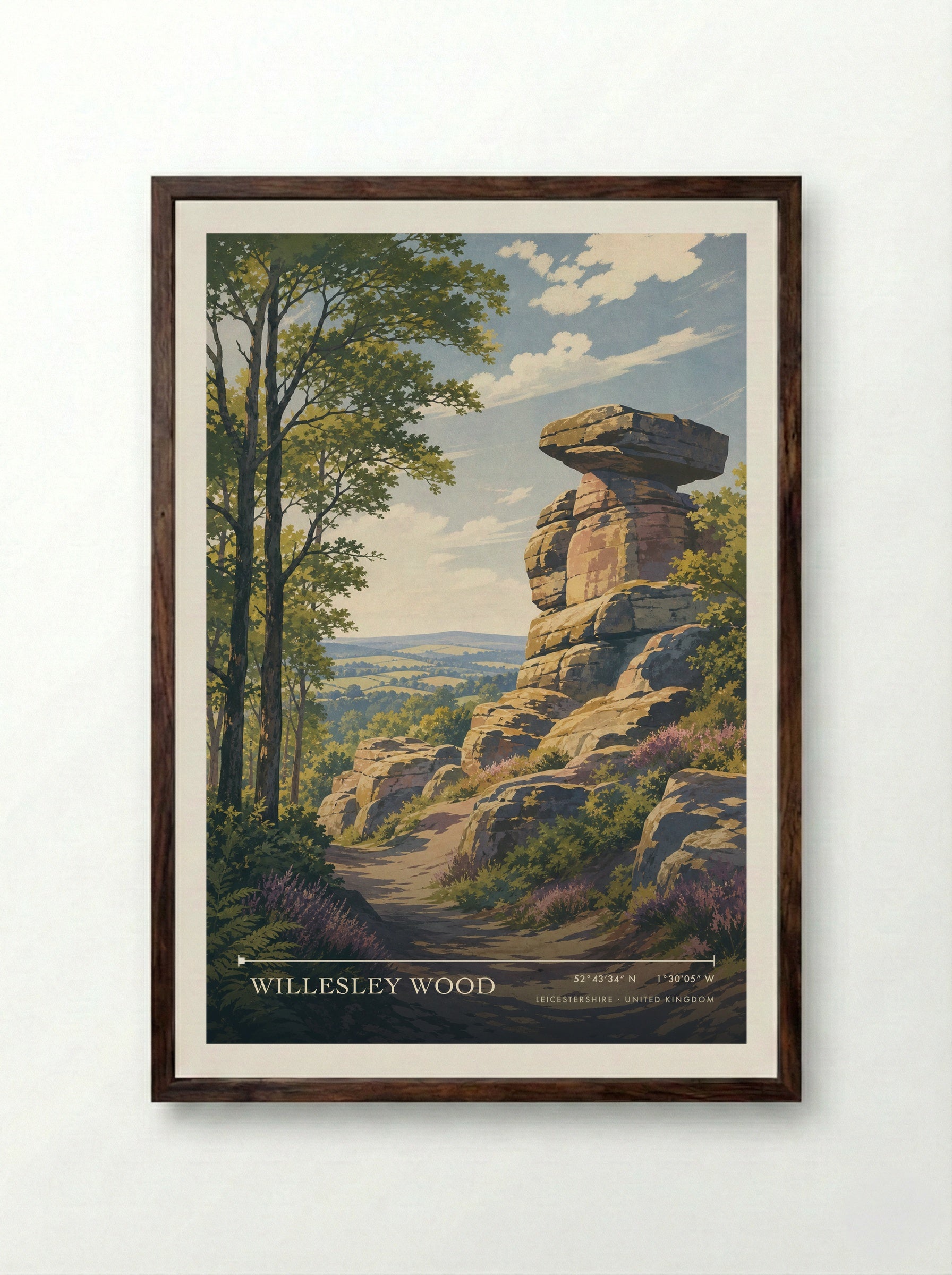 Willesley Wood Leicestershire United Kingdom Travel Poster - Framed Print Dark Wood