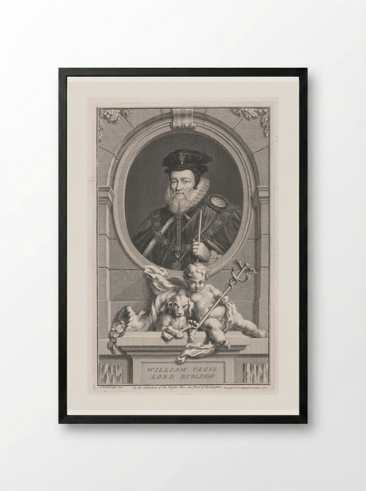 William Cecil, 1st Baron Burghley - Jacobus Houbraken - Framed Print Black