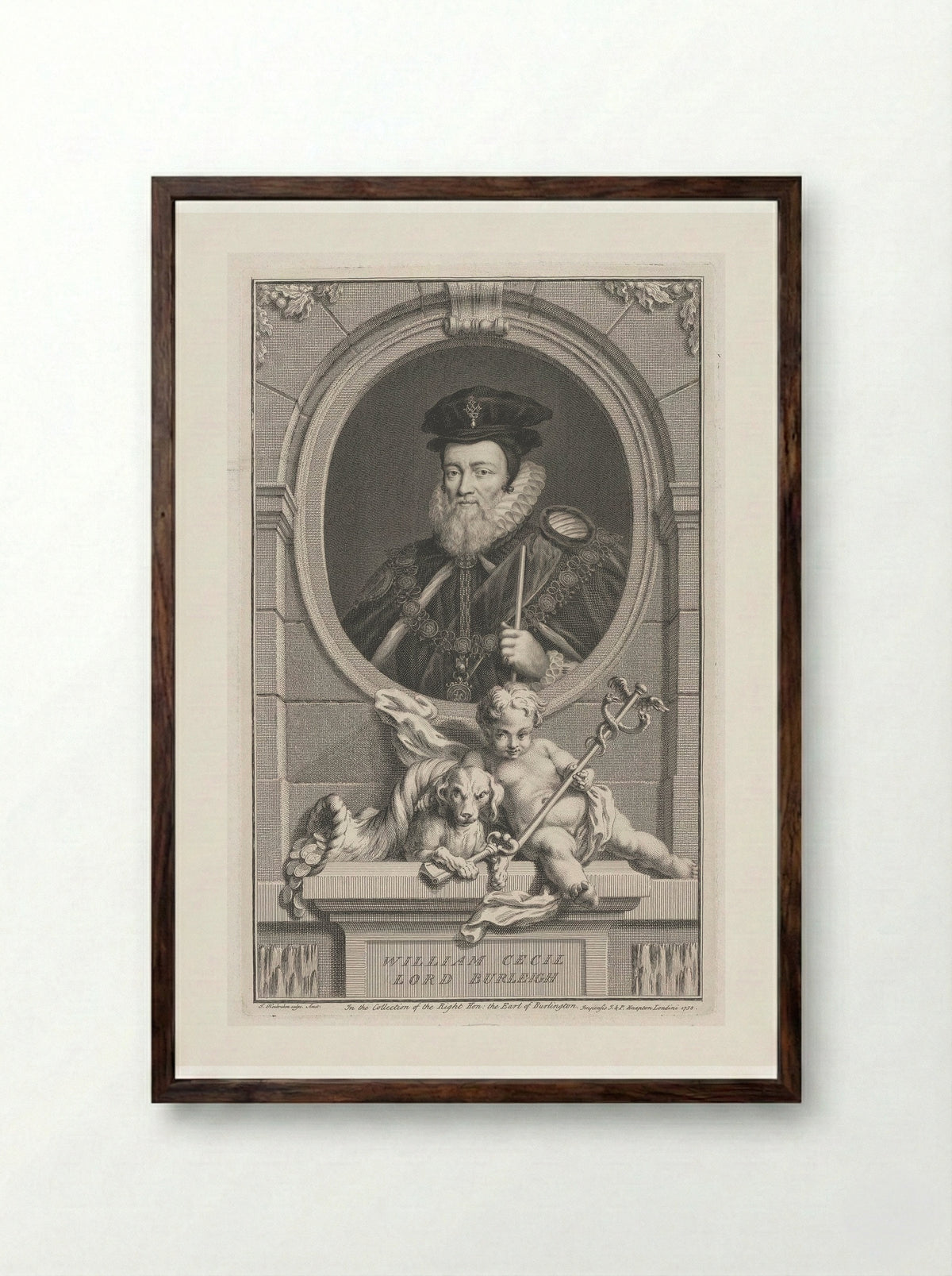 William Cecil, 1st Baron Burghley - Jacobus Houbraken - Framed Print Dark Wood