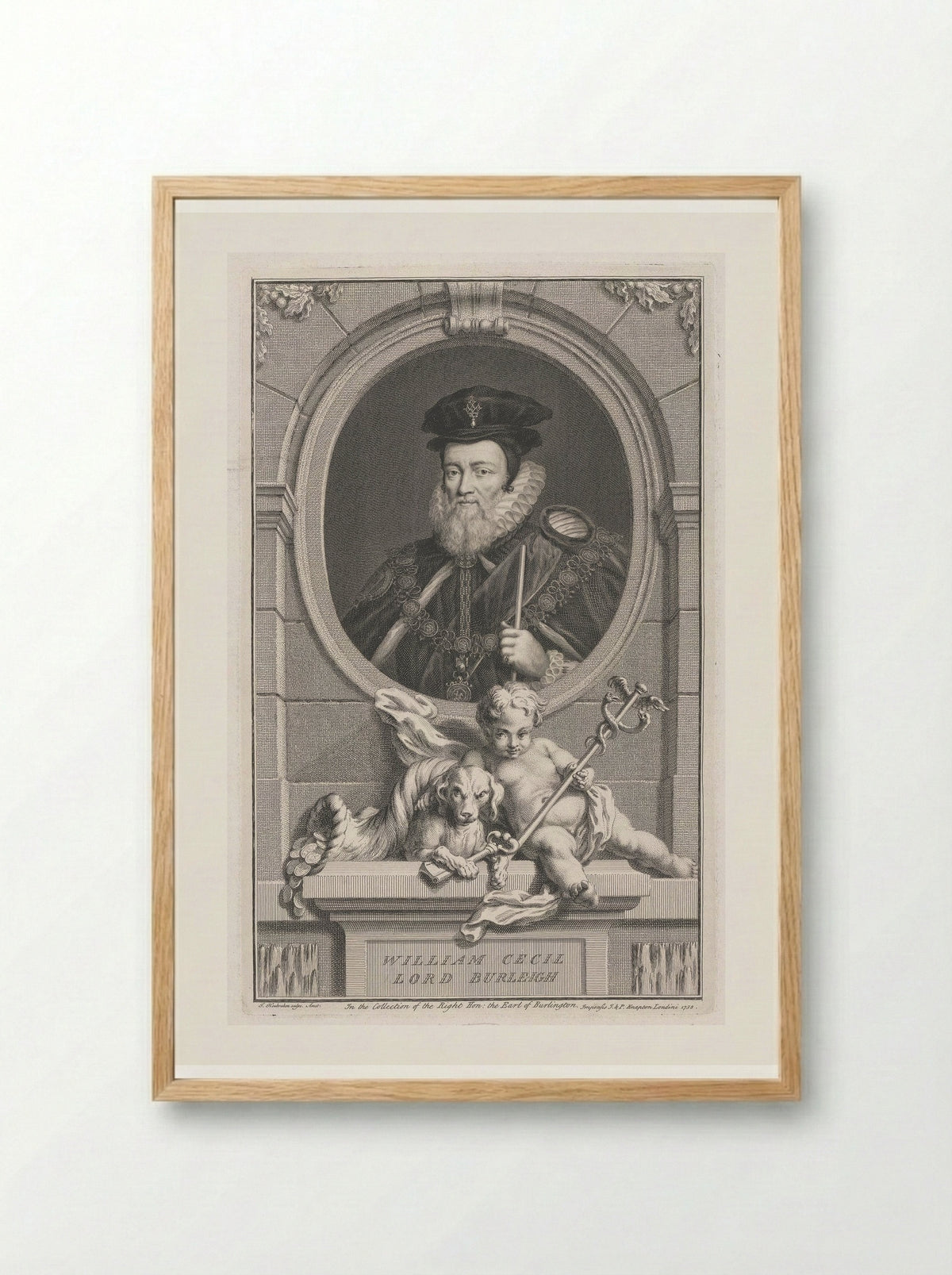 William Cecil, 1st Baron Burghley - Jacobus Houbraken - Framed Print Wood