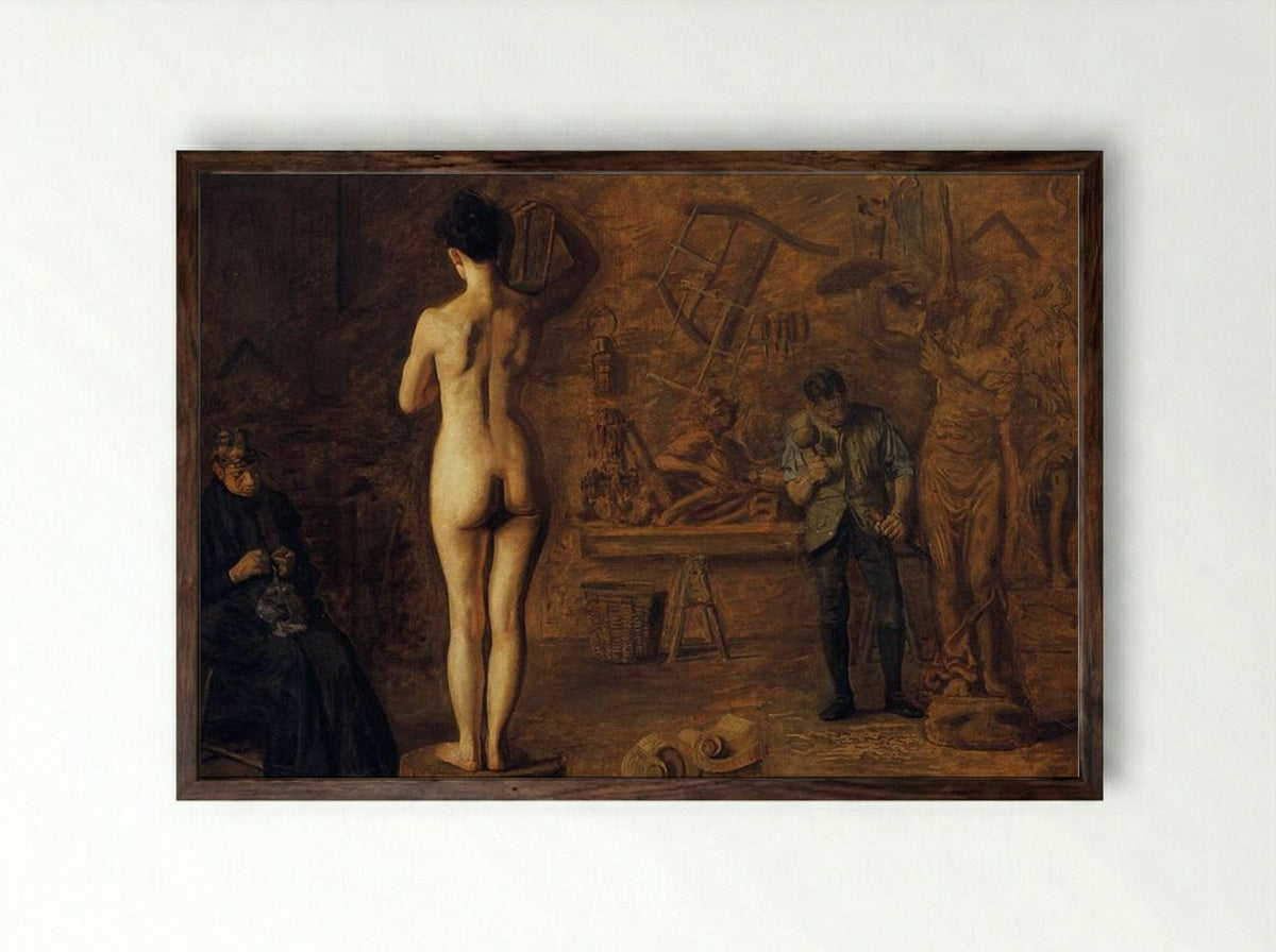 William Rush Carving His Allegorical Figure of the Schuylkill River - Thomas Eakins - Framed Print Dark Wood