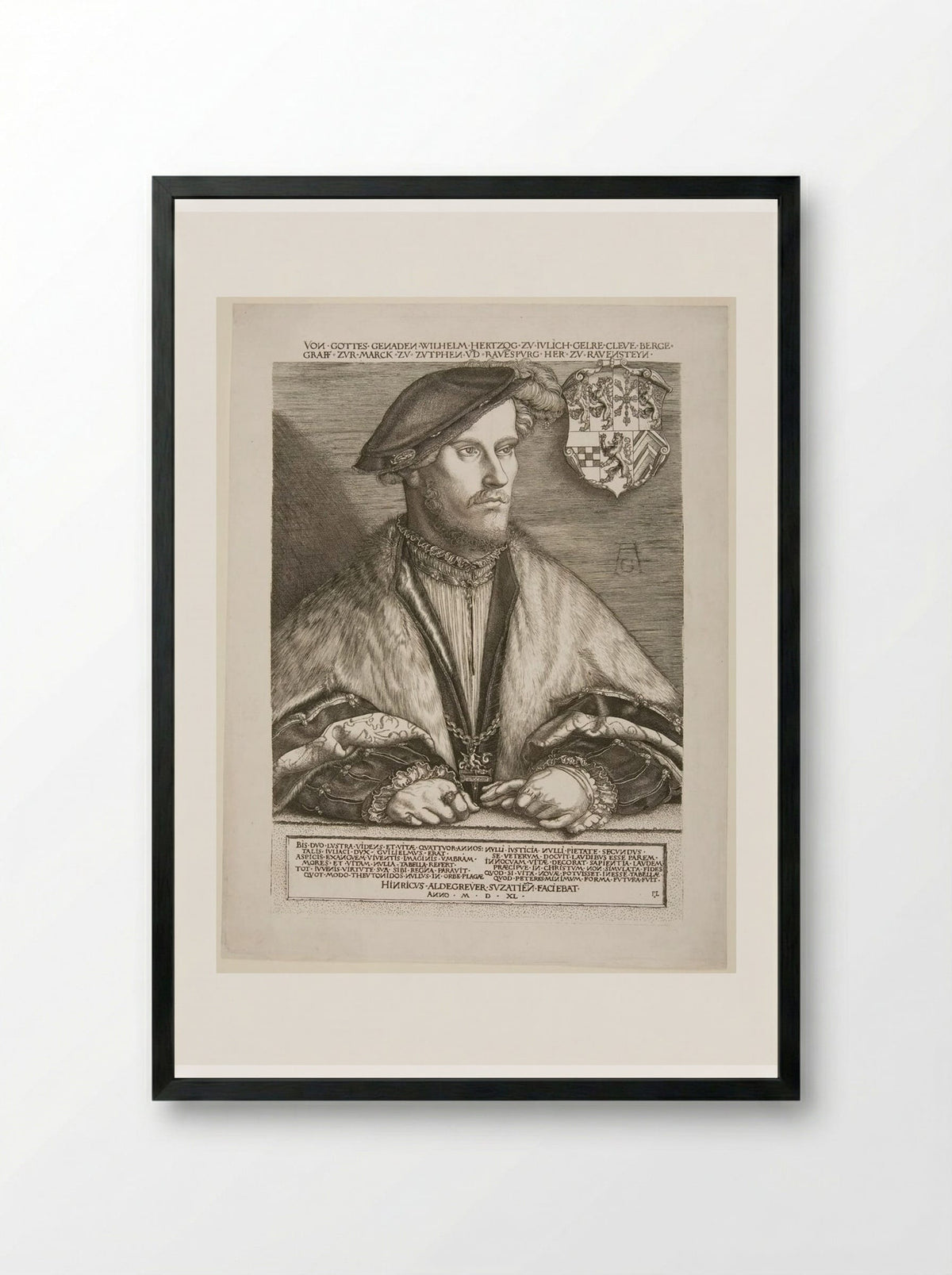 William V, Duke of Julich, Cleve and Berg - Heinrich Aldegrever - Framed Print Black