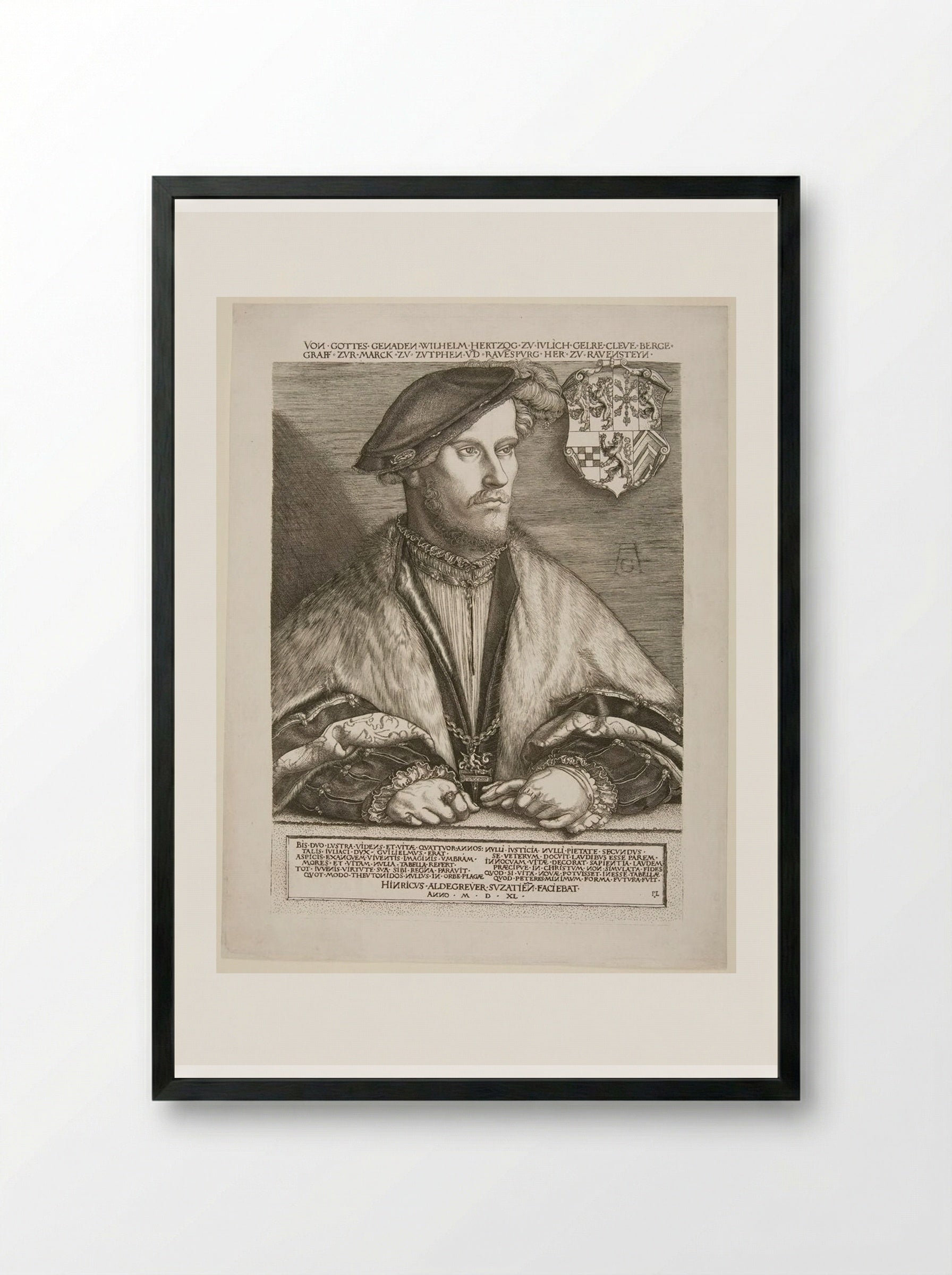 William V, Duke of Julich, Cleve and Berg - Heinrich Aldegrever - Framed Print Black