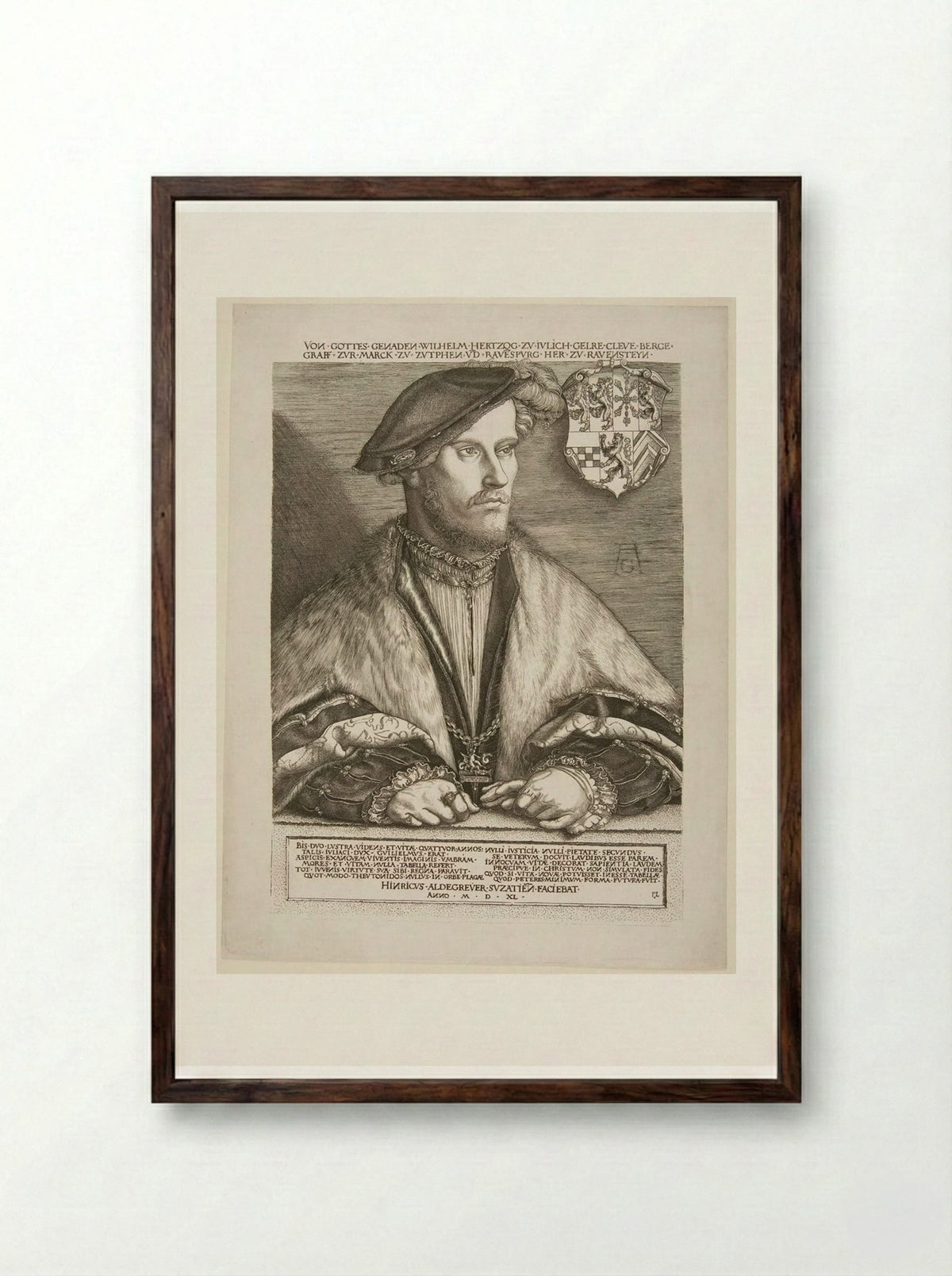 William V, Duke of Julich, Cleve and Berg - Heinrich Aldegrever - Framed Print Dark Wood