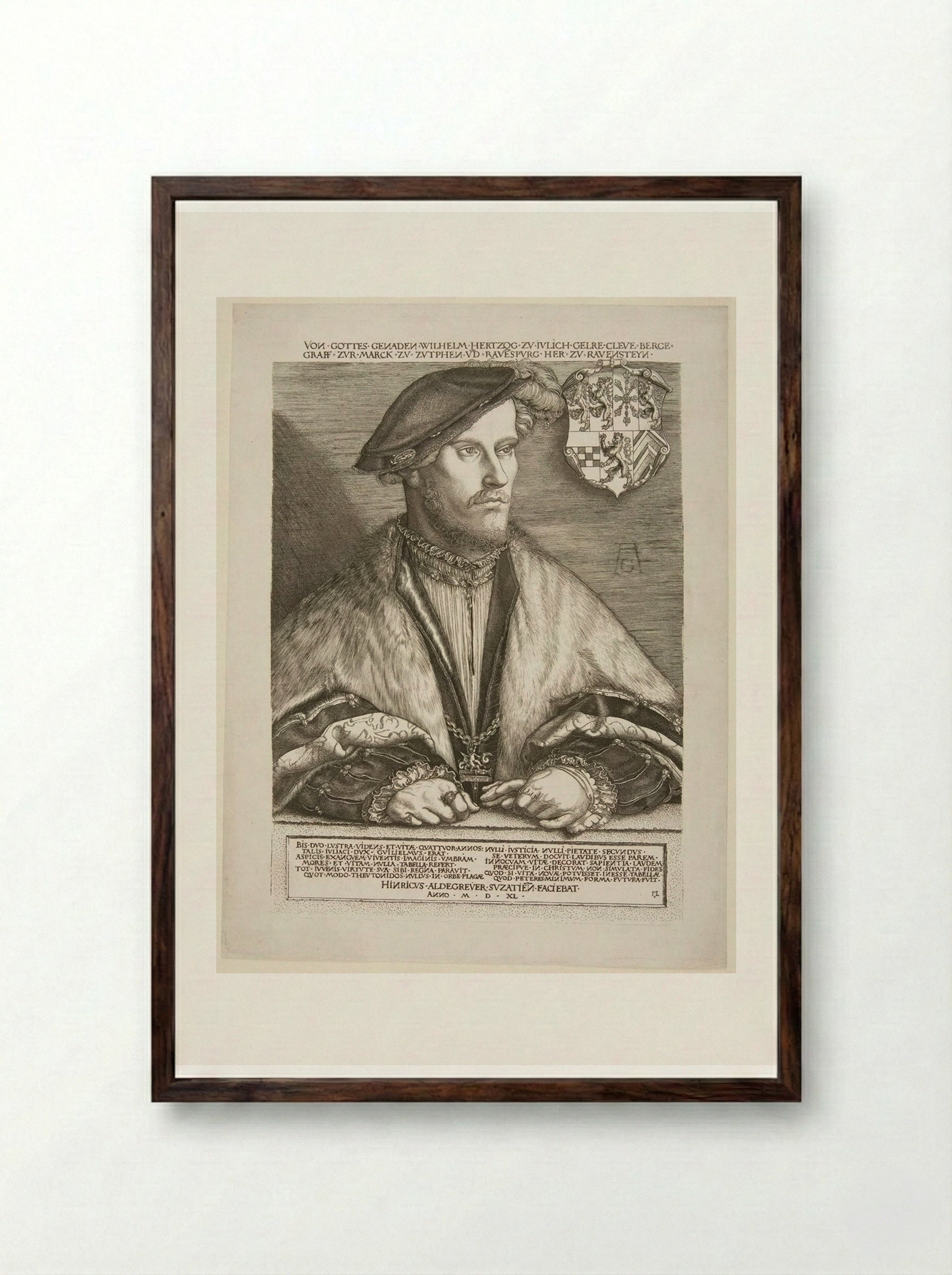 William V, Duke of Julich, Cleve and Berg - Heinrich Aldegrever - Framed Print Dark Wood