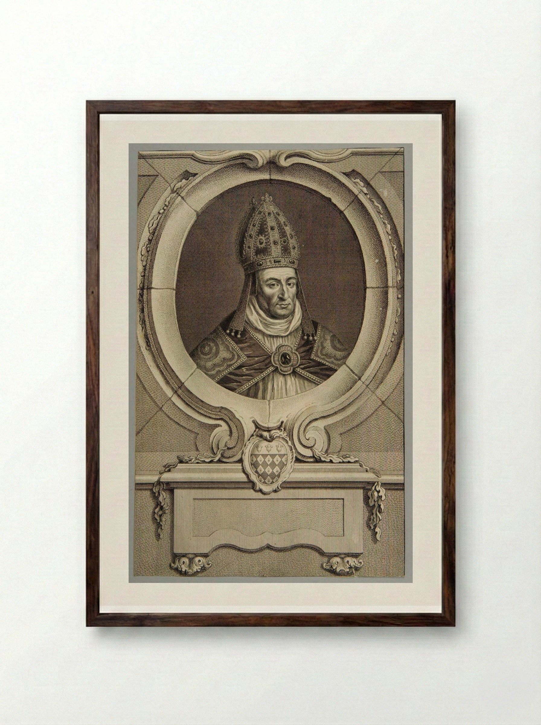 William Waynflete, Bishop of Winchester - Jacobus Houbraken - Framed Print Dark Wood