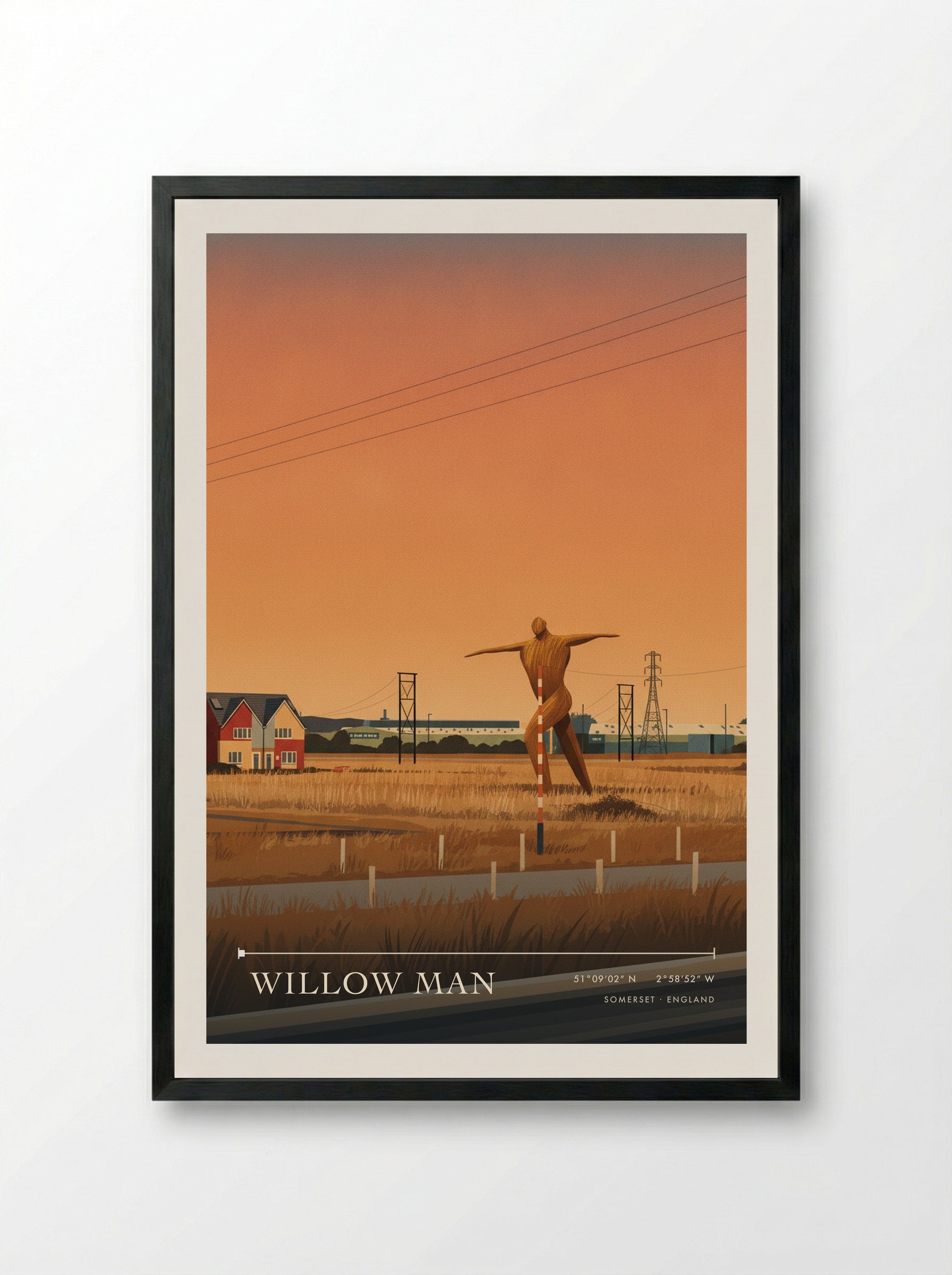 Willow Man Somerset England Travel Poster - Framed Print Black