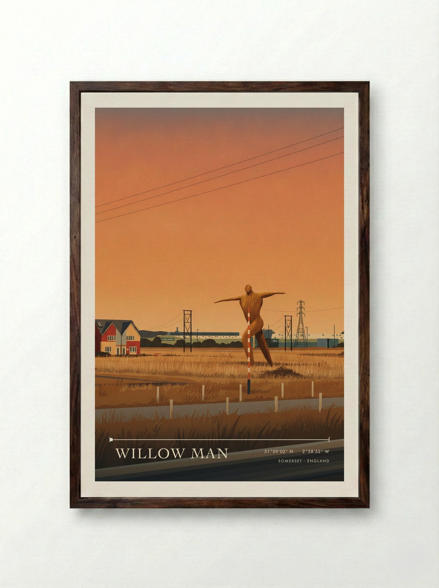 Willow Man Somerset England Travel Poster - Framed Print Dark Wood