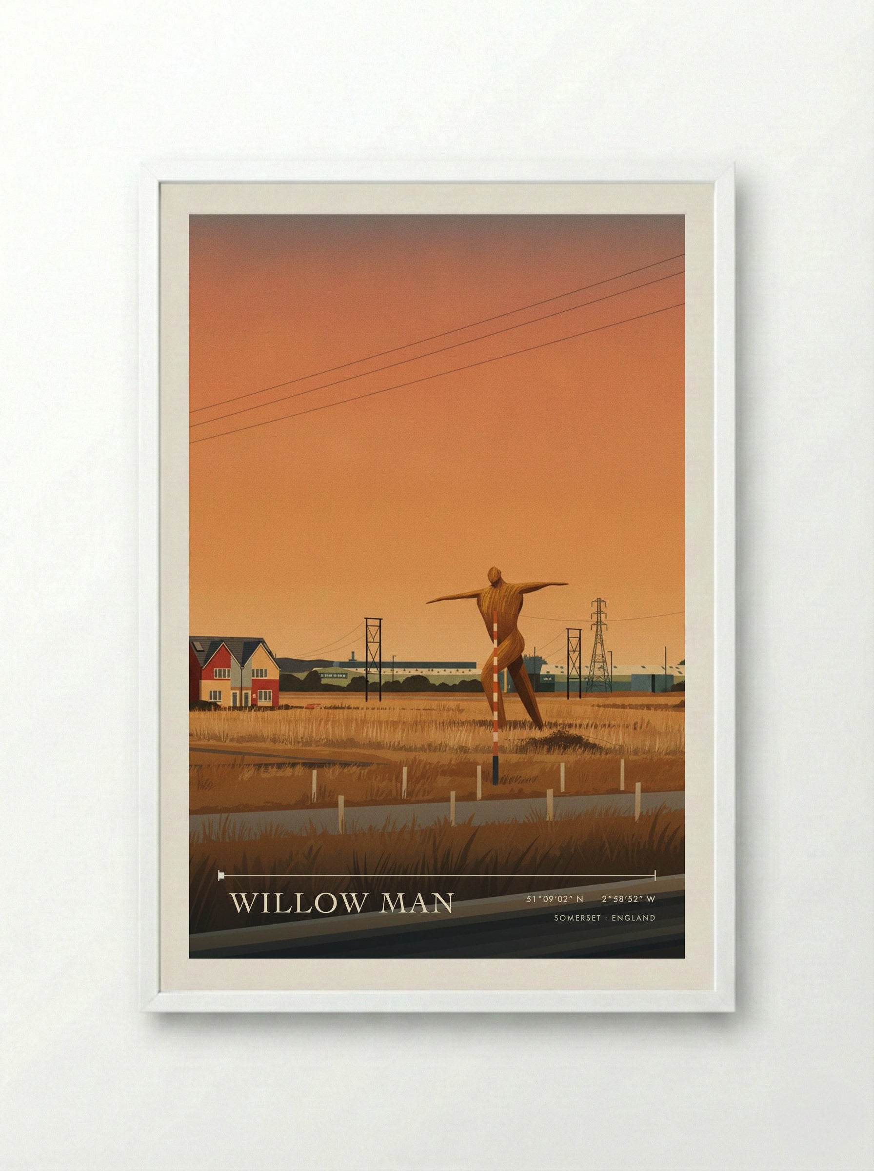 Willow Man Somerset England Travel Poster - Framed Print White