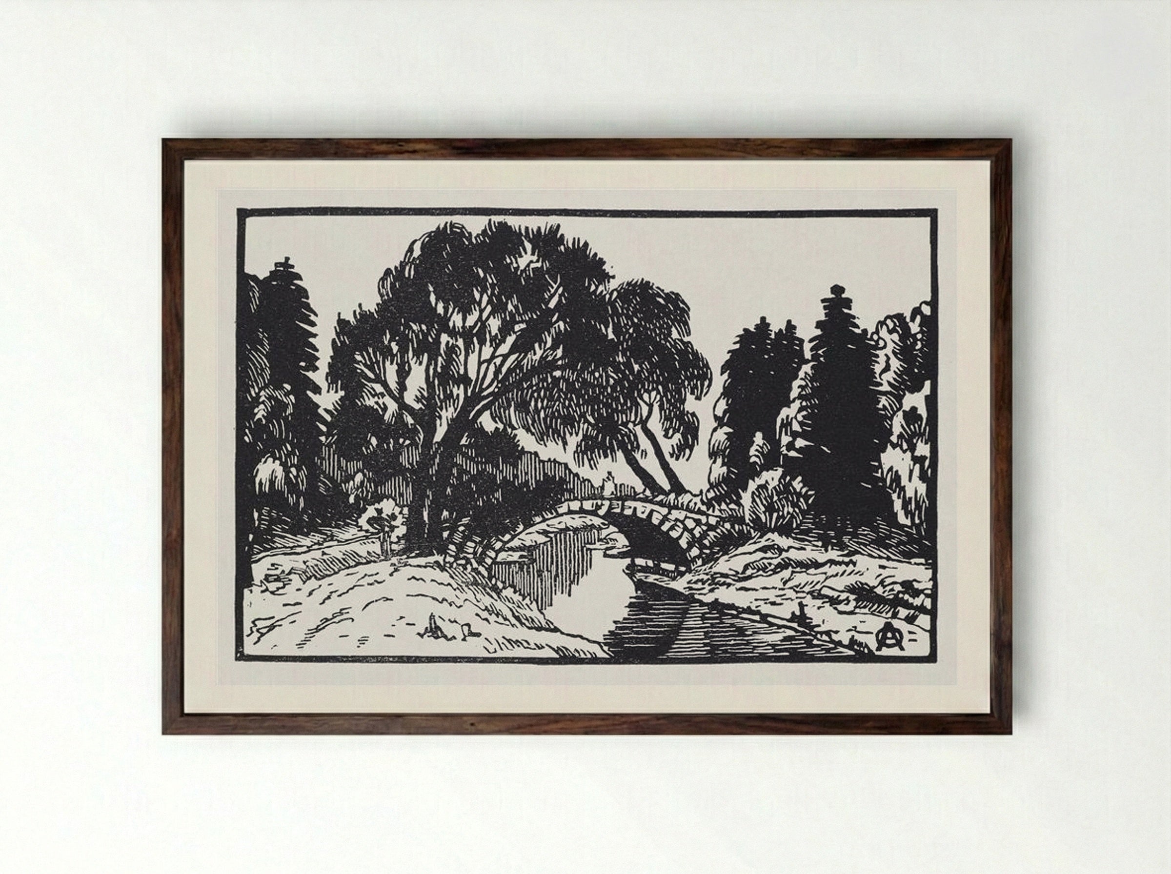 Willows near Novosilviysky Bridge - Anna Ostroumova-Lebedeva - Framed Print Dark Wood