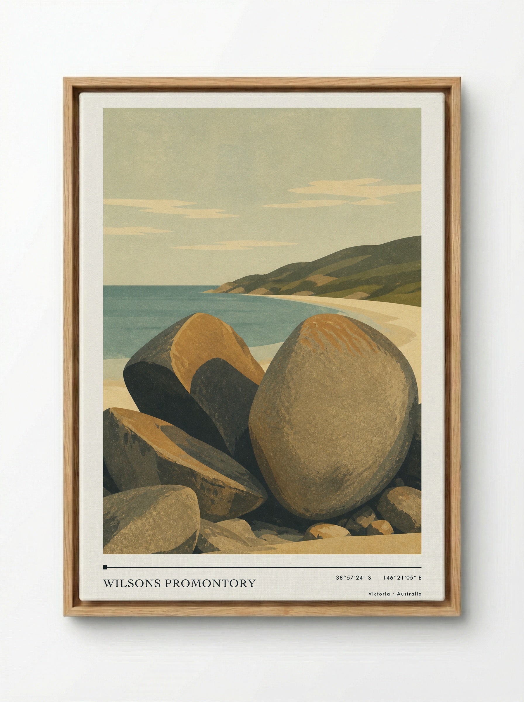 Wilsons Promontory Travel Poster Artwork - Framed Canvas Wood