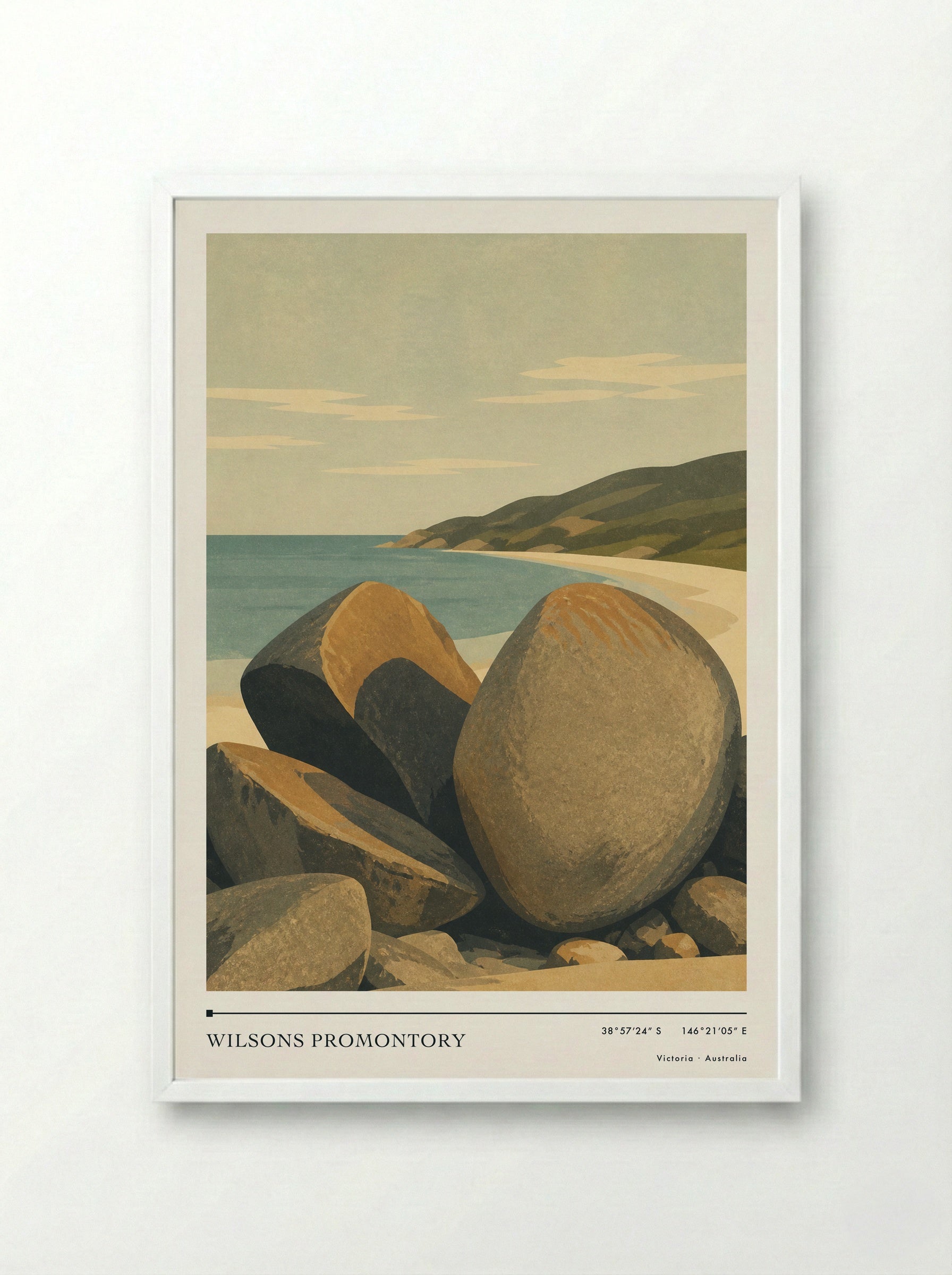 Wilsons Promontory Travel Poster Artwork - Framed Print White