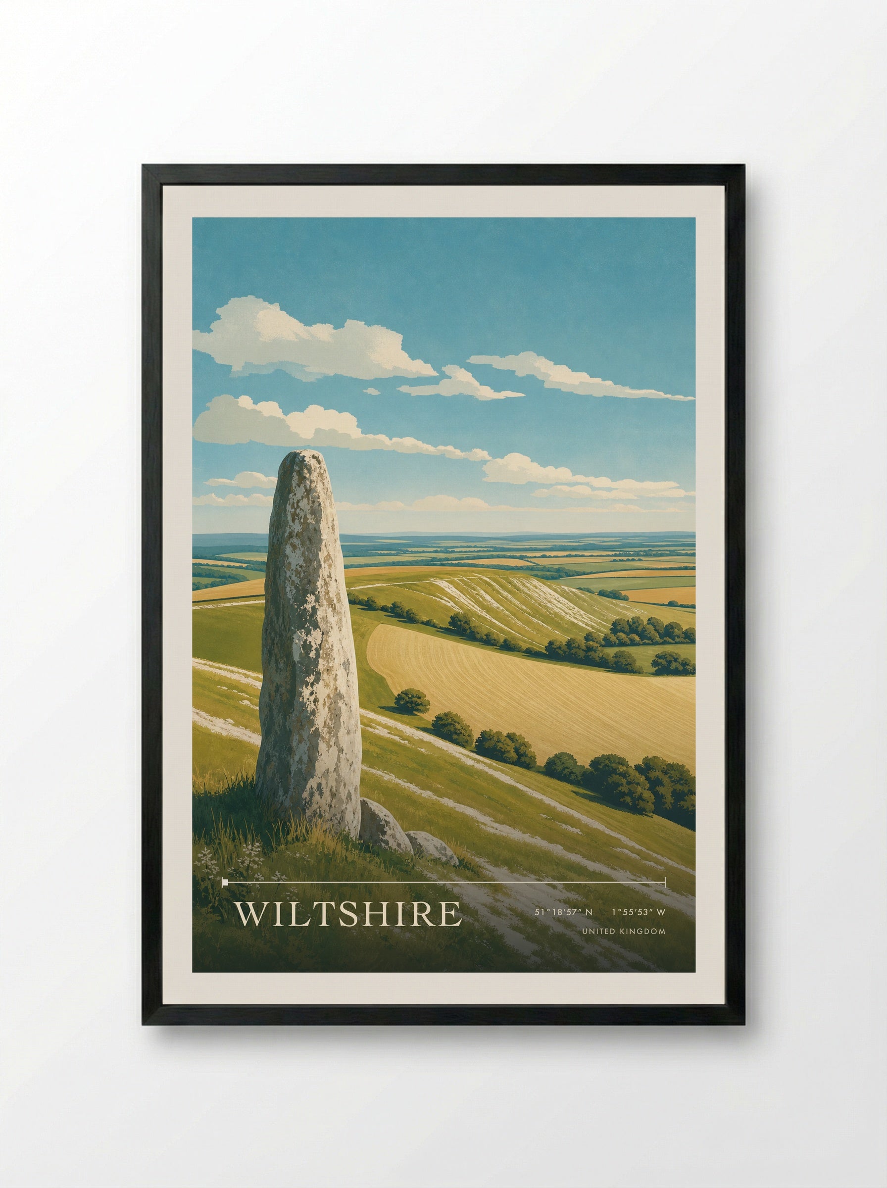 Wiltshire United Kingdom Travel Poster - Framed Print Black