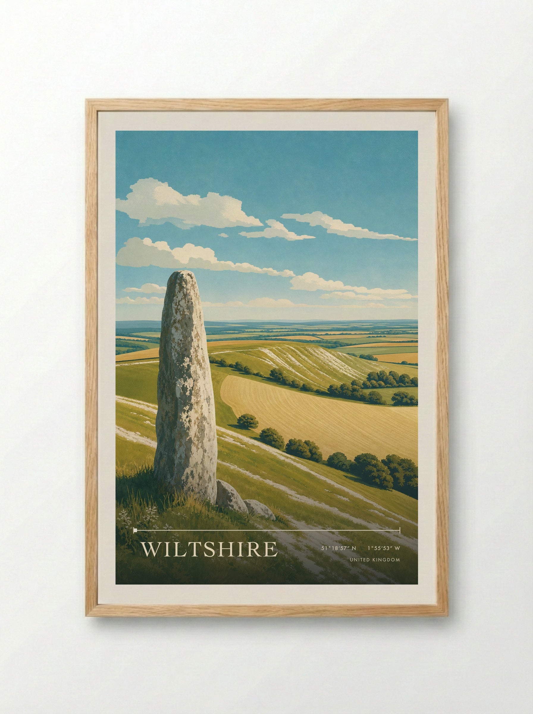 Wiltshire United Kingdom Travel Poster - Framed Print Wood