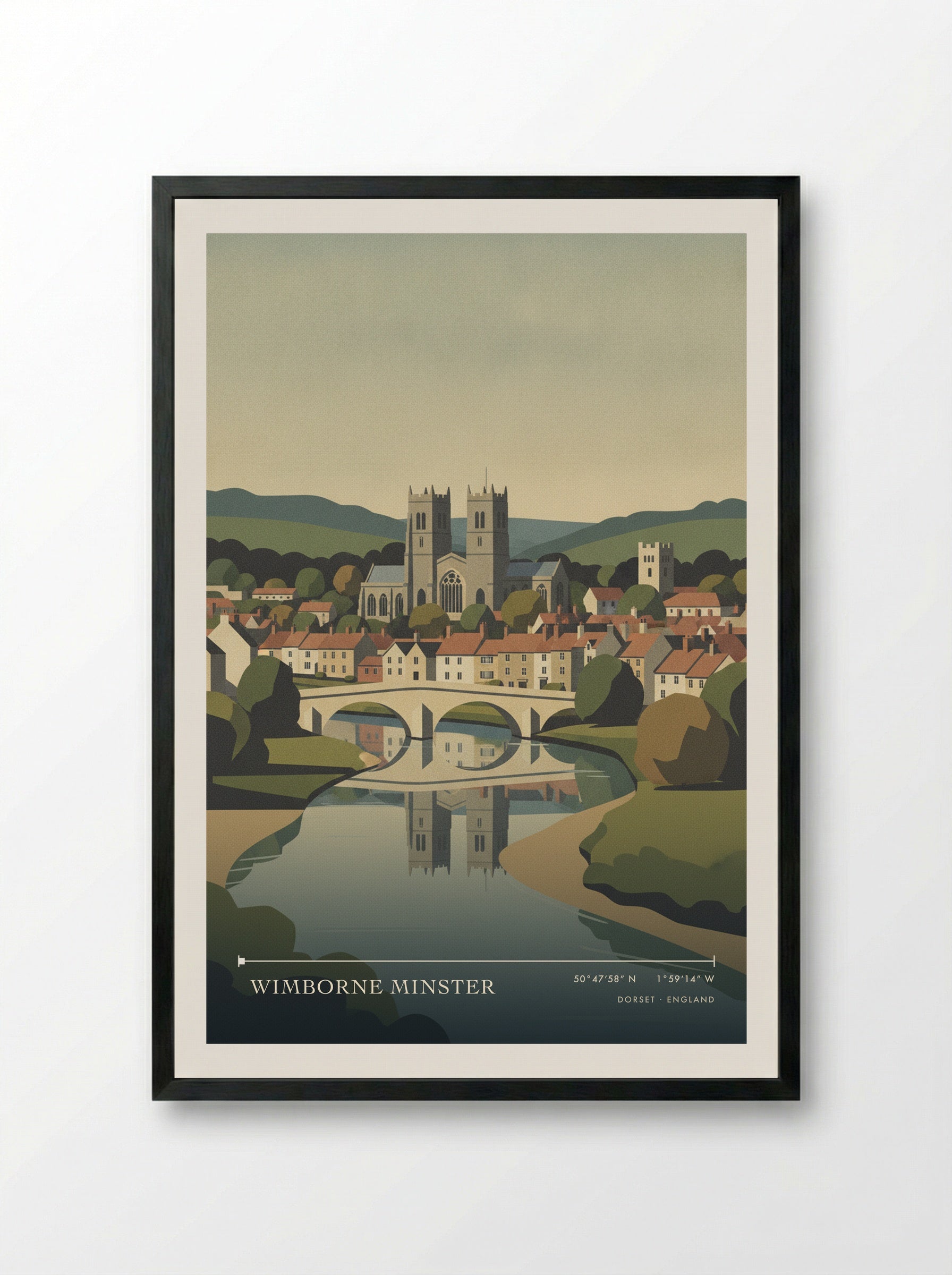 Wimborne Minster Dorset England Travel Poster - Framed Print Black