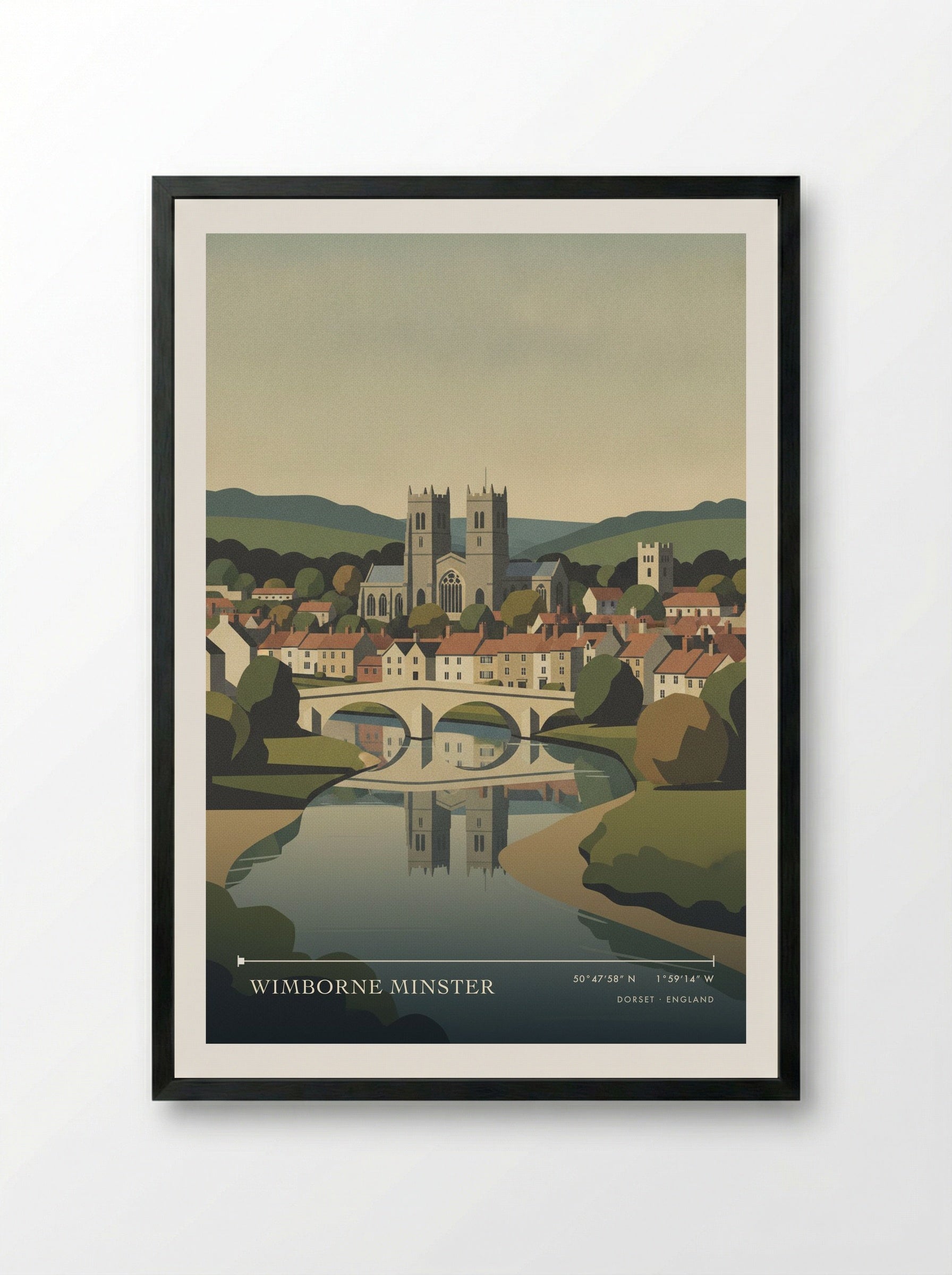 Wimborne Minster Dorset England Travel Poster - Framed Print Black